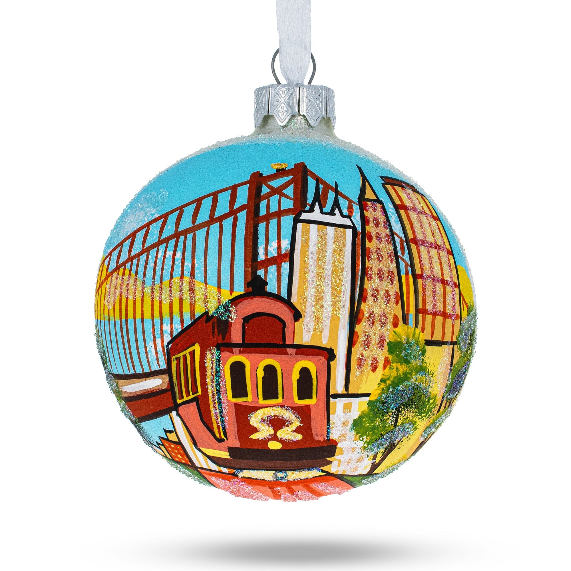 San Francisco, Usa Tram Glass Christmas Ornament 3.25 Inches