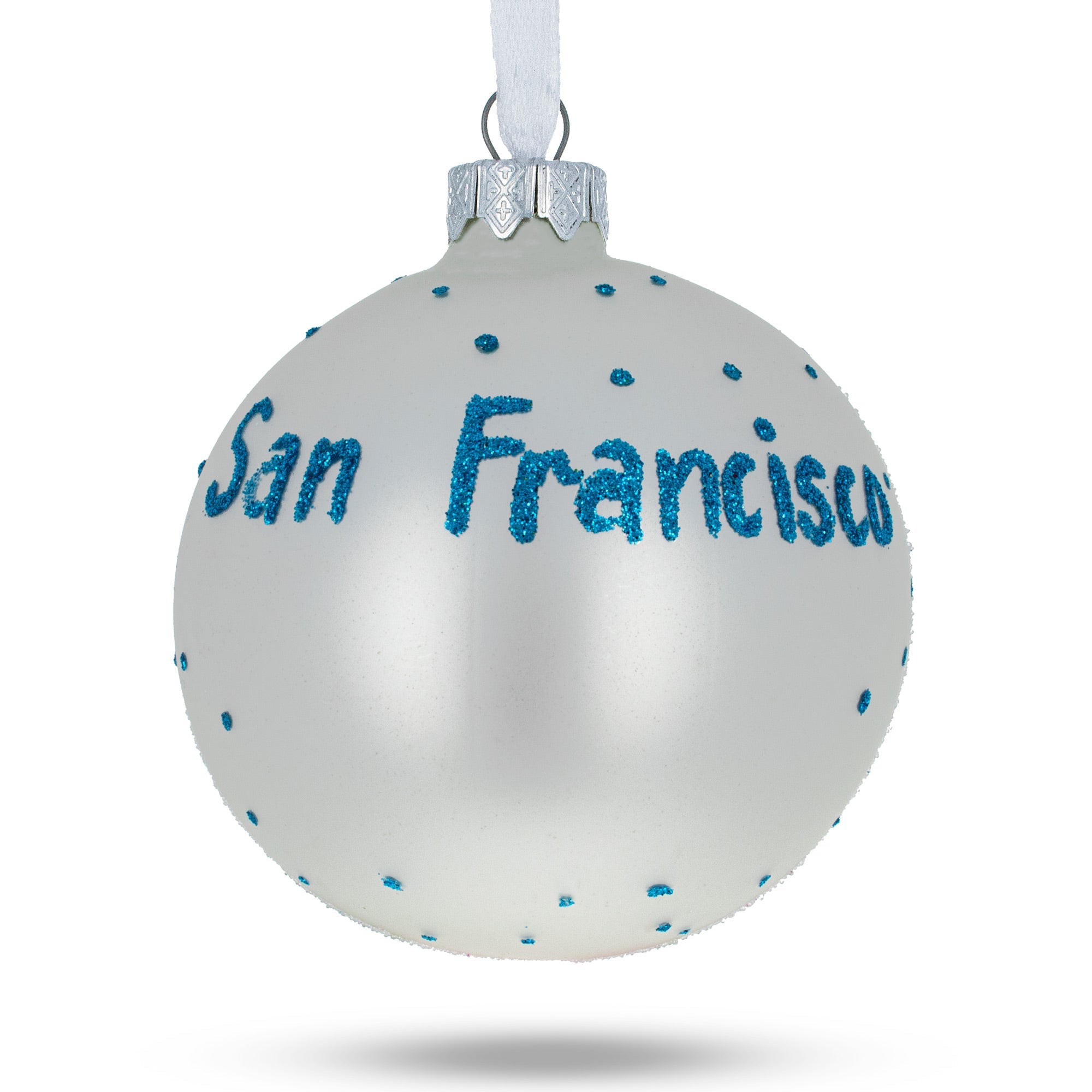 San Francisco, Usa Tram Glass Christmas Ornament 3.25 Inches