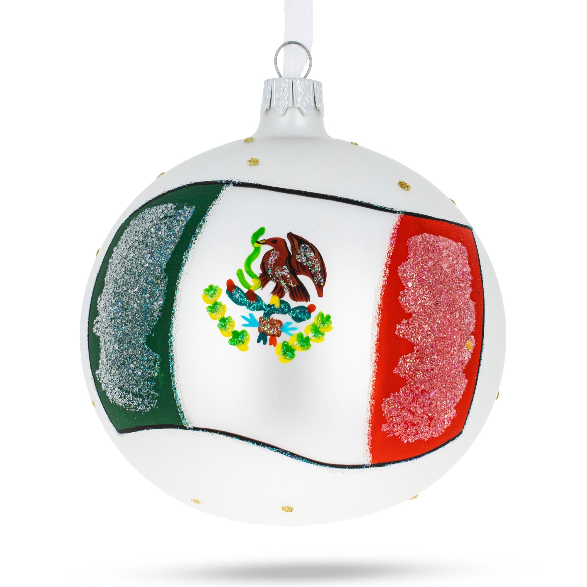 Flag Of Mexico Blown Glass Ball Christmas Ornament 4 Inches