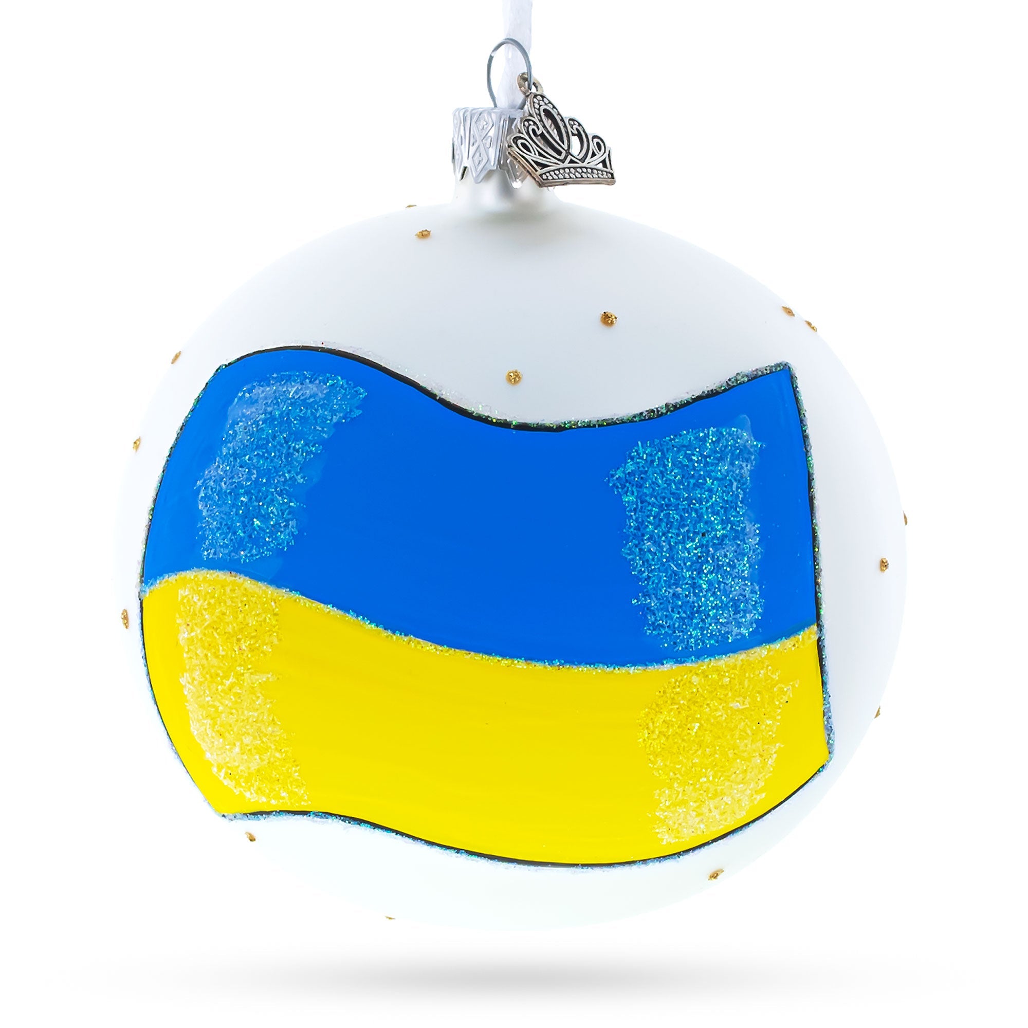 Flag Of Ukraine Blown Glass Ball Christmas Ornament 4 Inches