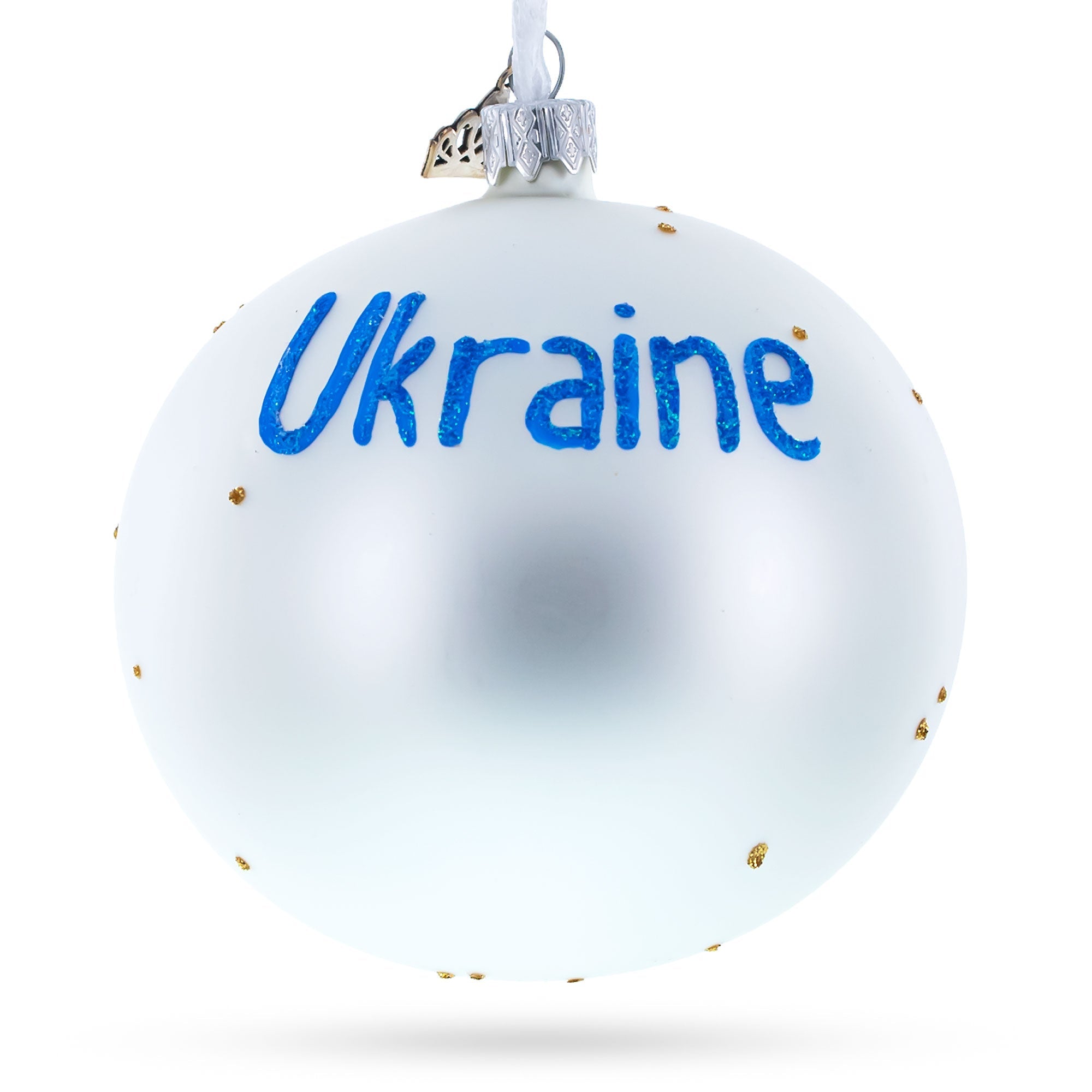 Flag Of Ukraine Blown Glass Ball Christmas Ornament 4 Inches