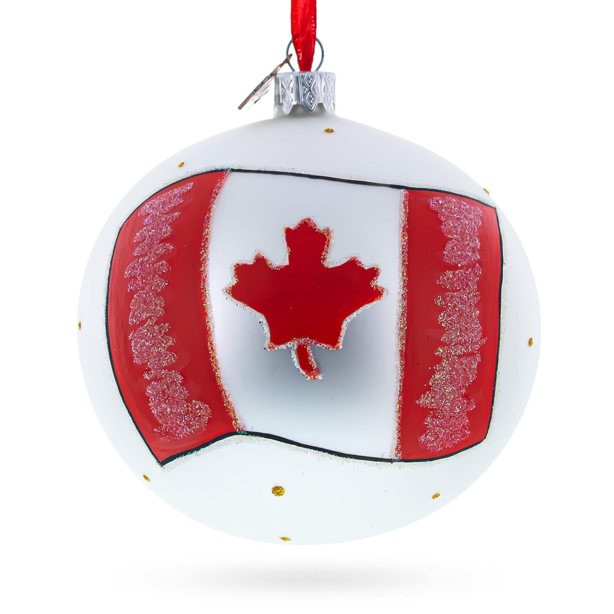 Flag Of Canada Blown Glass Ball Christmas Ornament 4 Inches