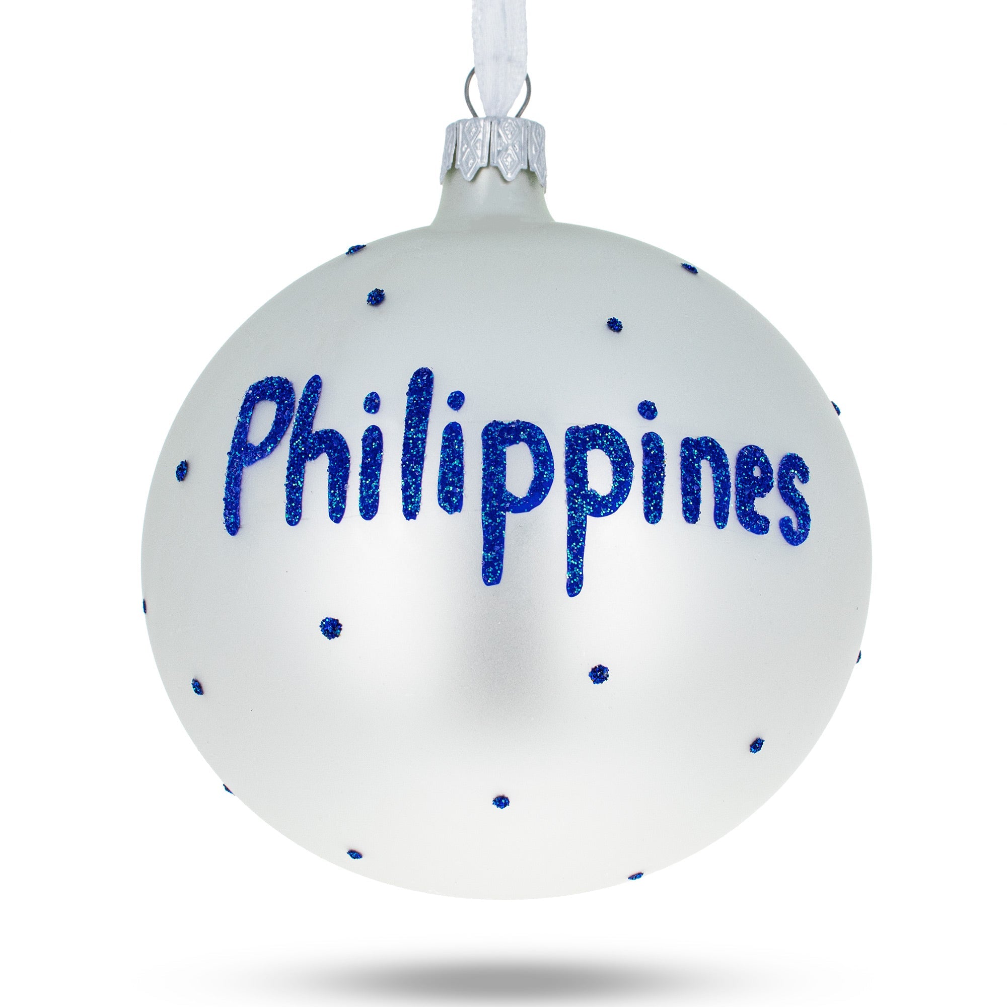 Flag Of Philippines Blown Glass Ball Christmas Ornament 4 Inches