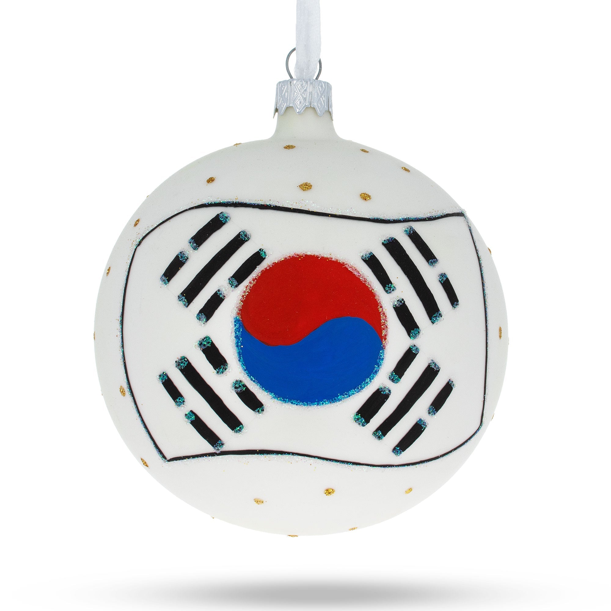 Flag Of South Korea Blown Glass Ball Christmas Ornament 4 Inches