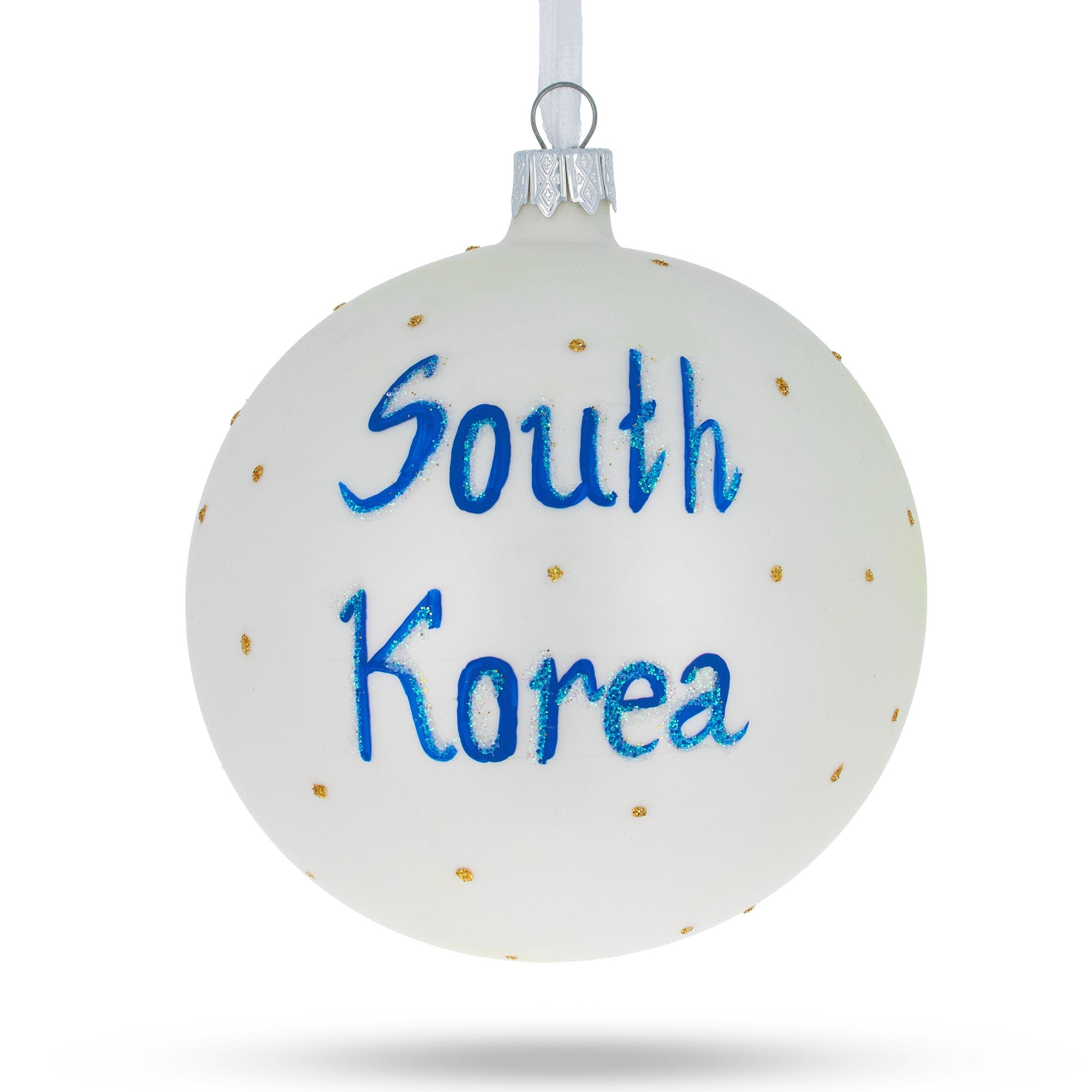 Flag Of South Korea Blown Glass Ball Christmas Ornament 4 Inches