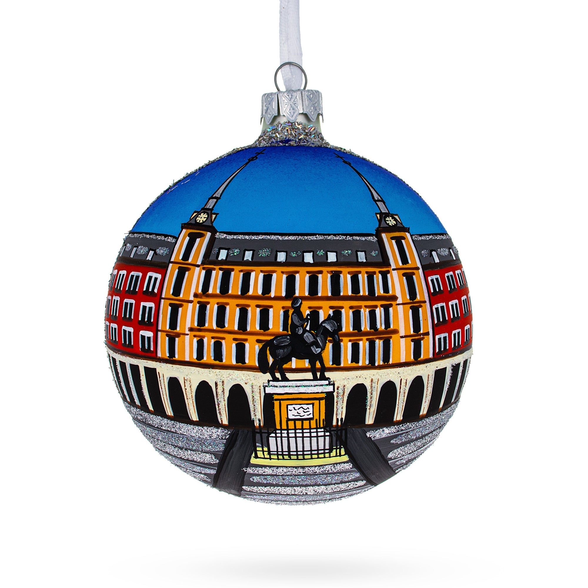 Plaza Mayor, Madrid, Spain Glass Ball Christmas Ornament 4 Inches