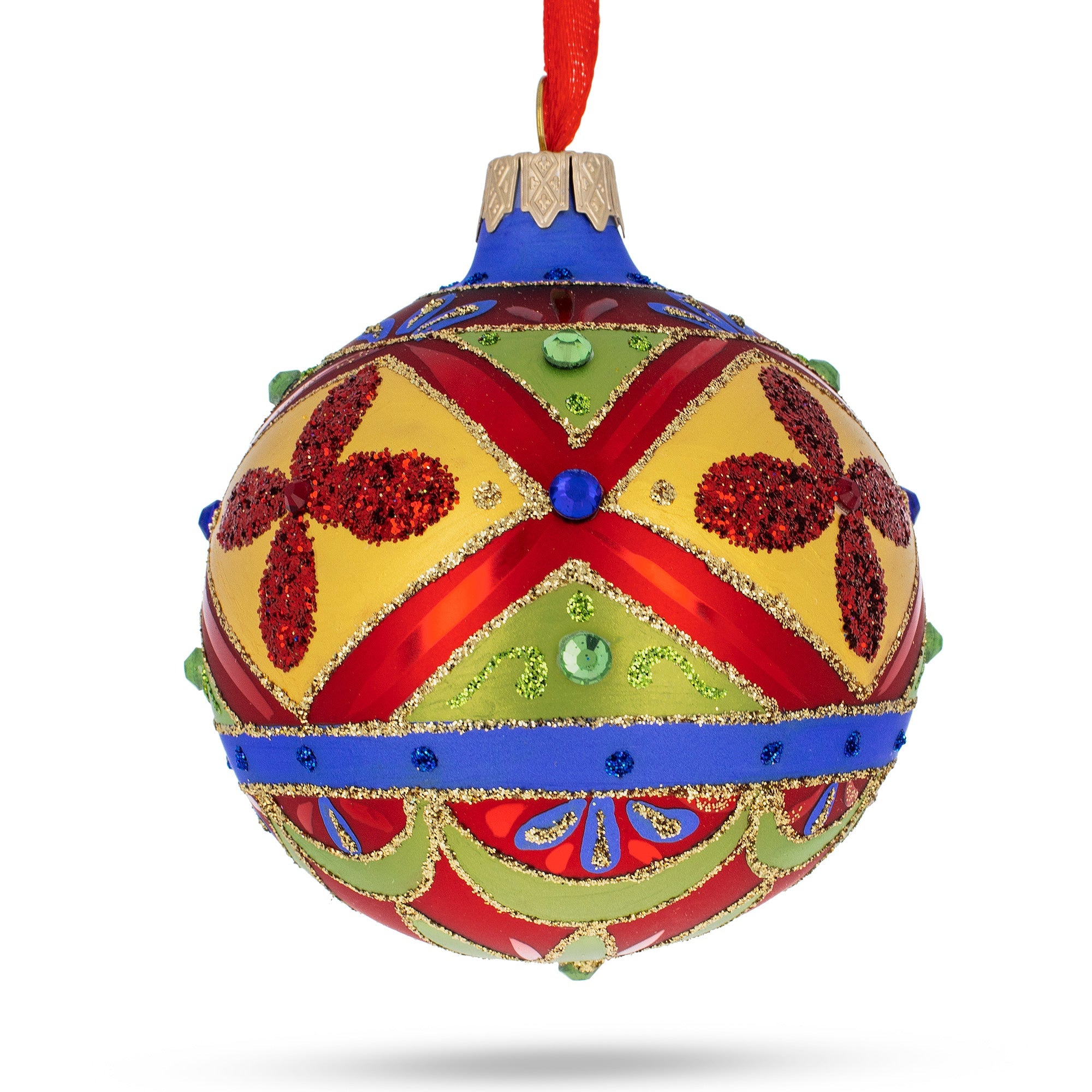 Kaleidoscope Dreams: Multicolor Bejeweled Blown Glass Ball Christmas Ornament 3.25 Inches