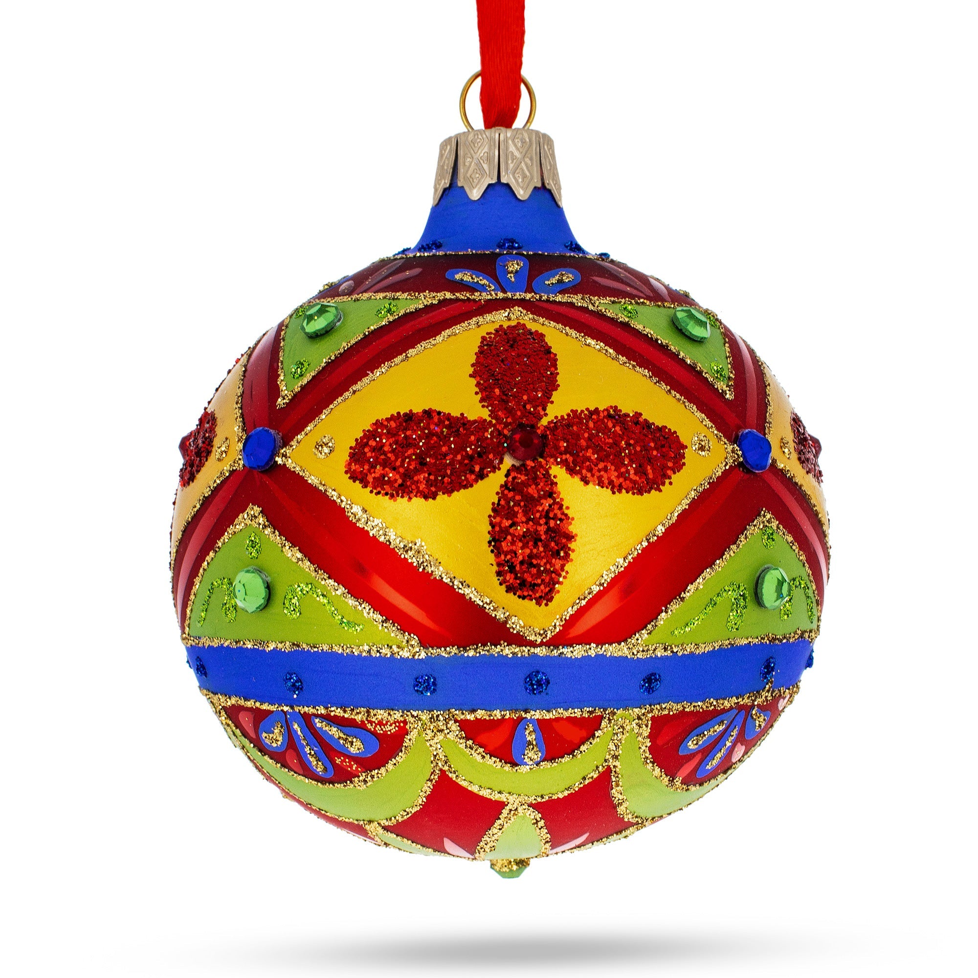 Kaleidoscope Dreams: Multicolor Bejeweled Blown Glass Ball Christmas Ornament 3.25 Inches