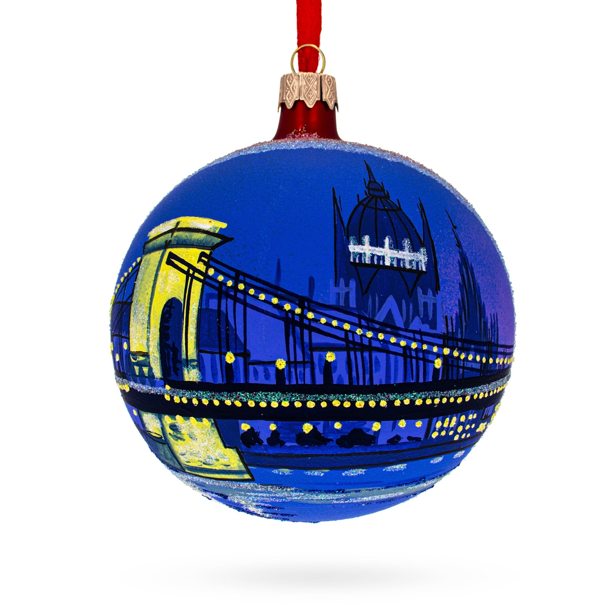 The Széchenyi Chain Bridge, Budapest, Hungary Glass Ball Christmas Ornament 4 Inches