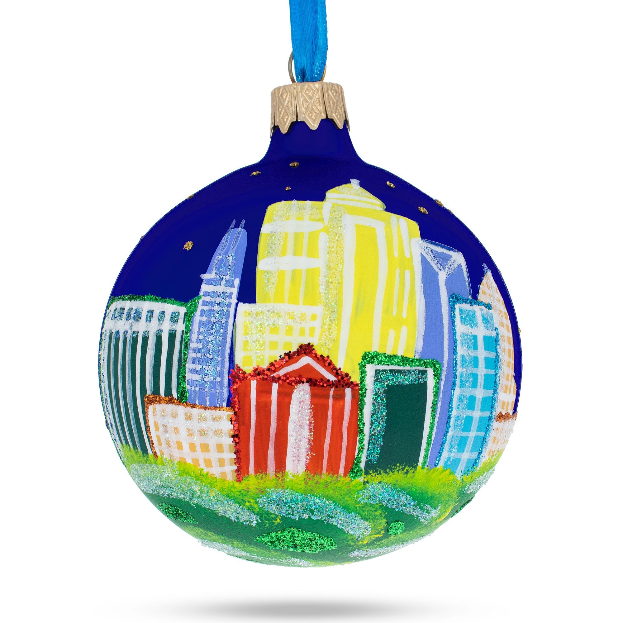 Charlotte, North Carolina, Usa Glass Christmas Ornament 3.25 Inches