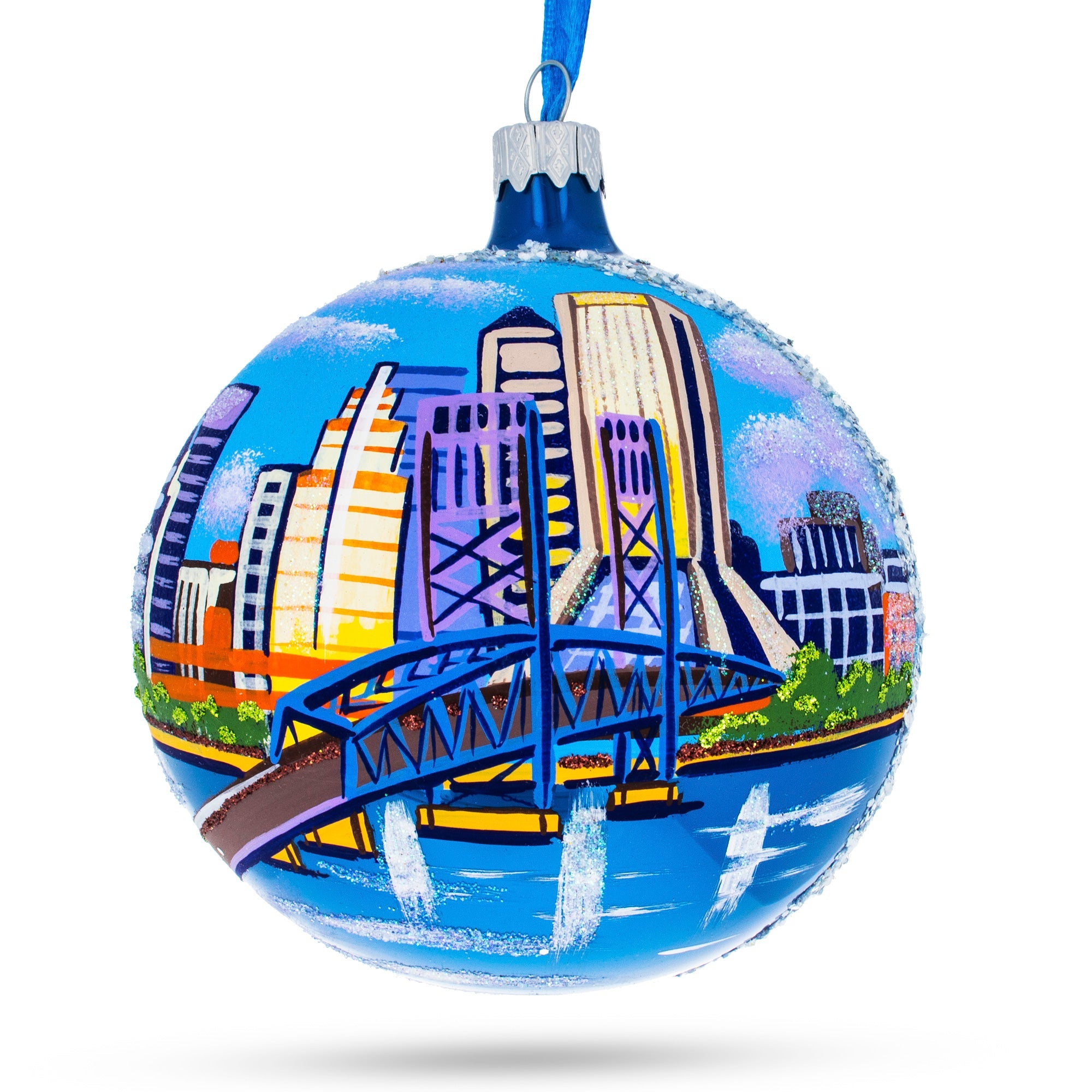 Jacksonville, Florida, Usa Glass Ball Christmas Ornament 4 Inches