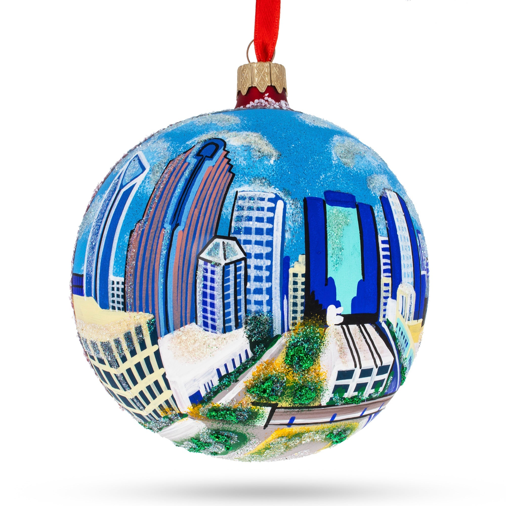 Charlotte, North Carolina, Usa Glass Ball Christmas Ornament 4 Inches