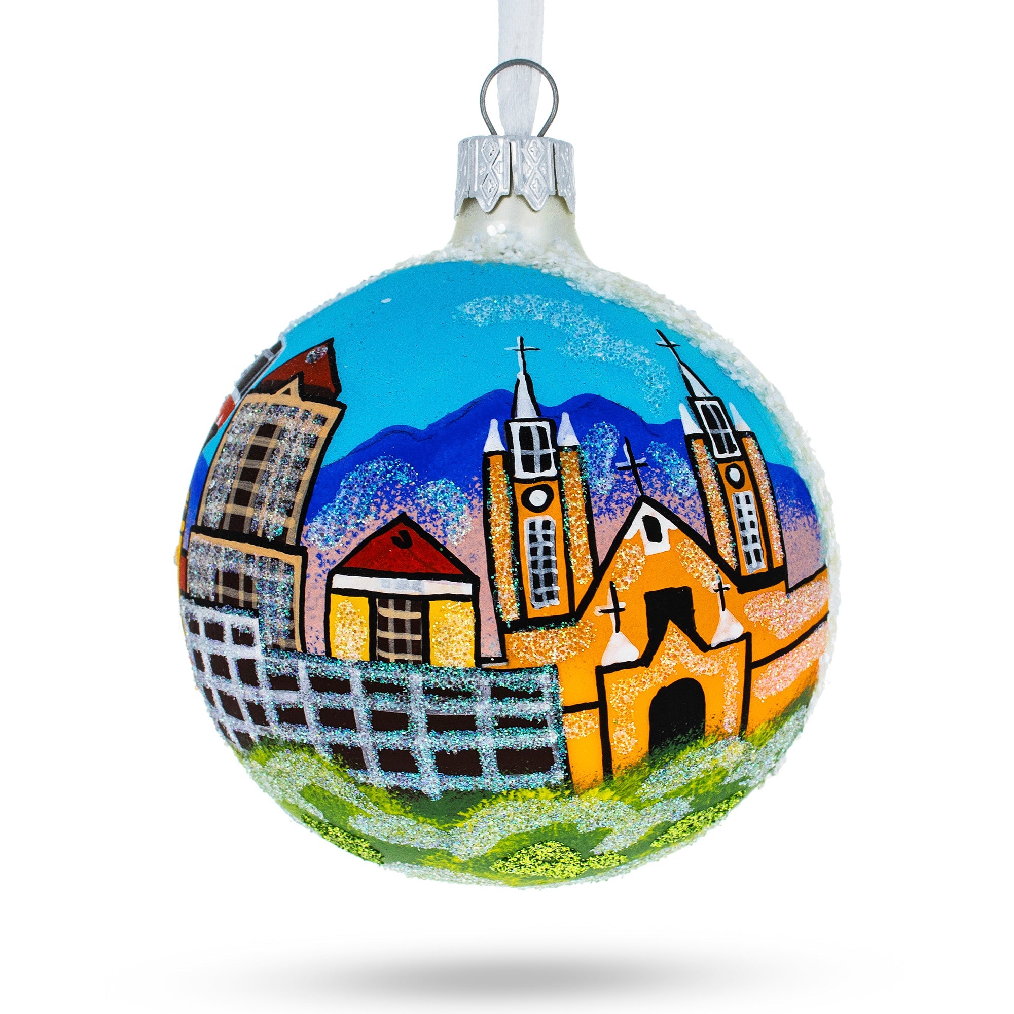 Albuquerque, New Mexico, Usa Glass Christmas Ornament 3.25 Inches