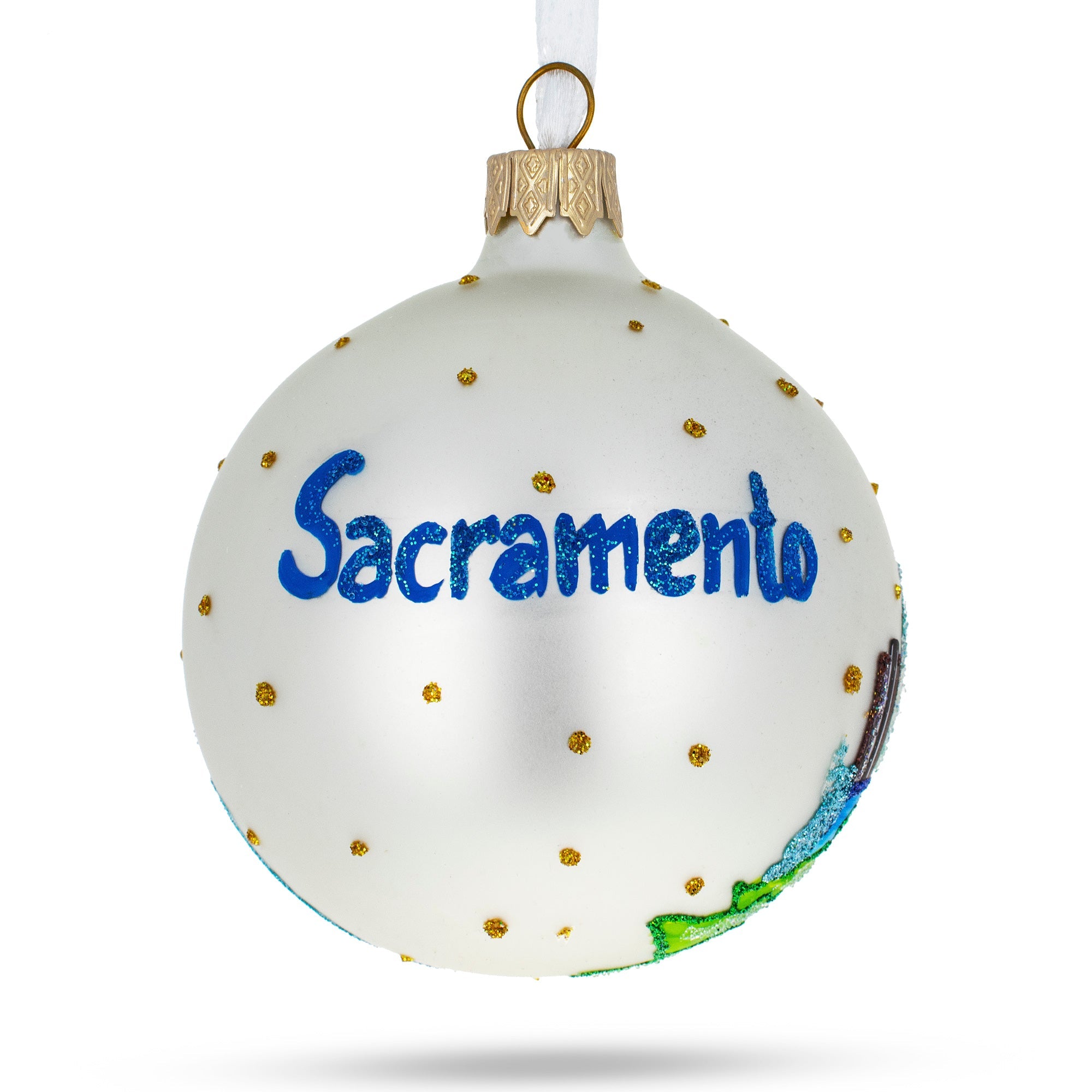 Sacramento, California, Usa Glass Christmas Ornament 3.25 Inches