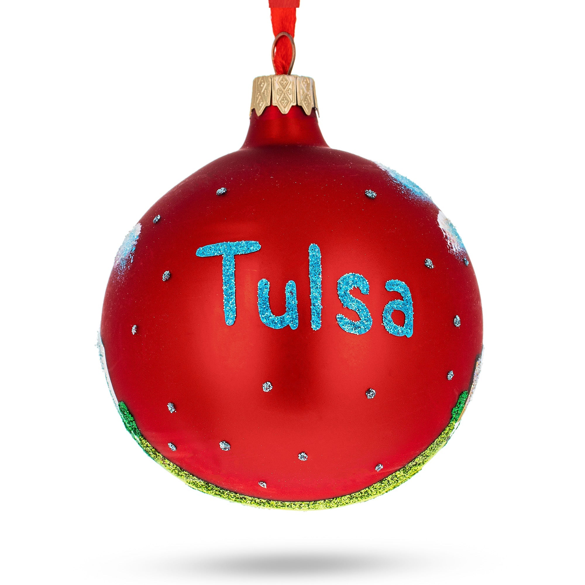 Tulsa, Oklahoma, Usa Glass Christmas Ornament 3.25 Inches