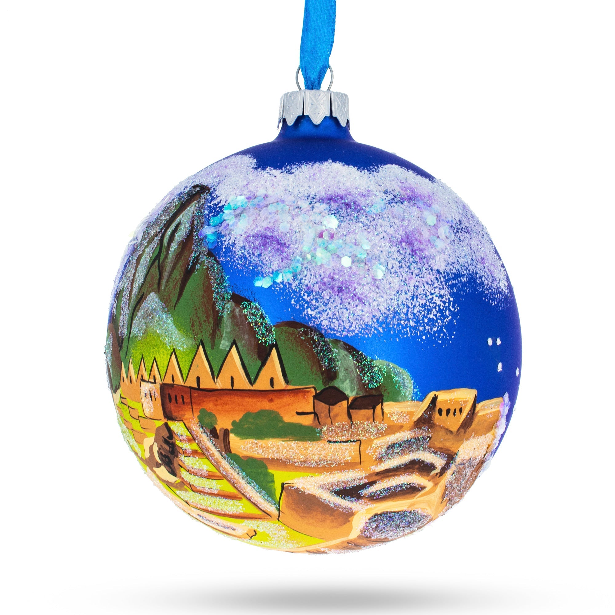 Machu Picchu, Peru Glass Christmas Ball Ornament 4 Inches