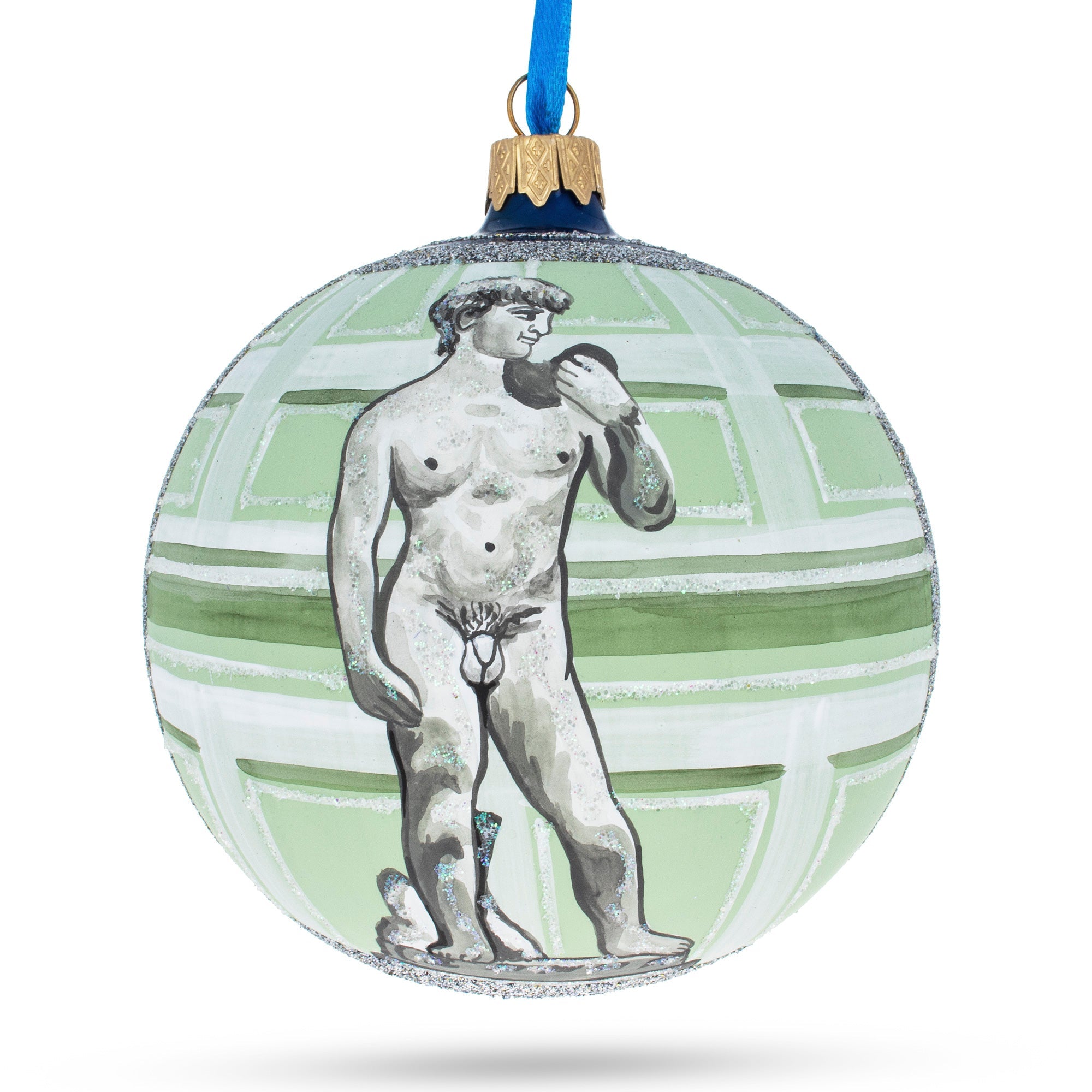 Michelangelo's 'david' Sculpture Blown Glass Ball Christmas Ornament 4 Inches