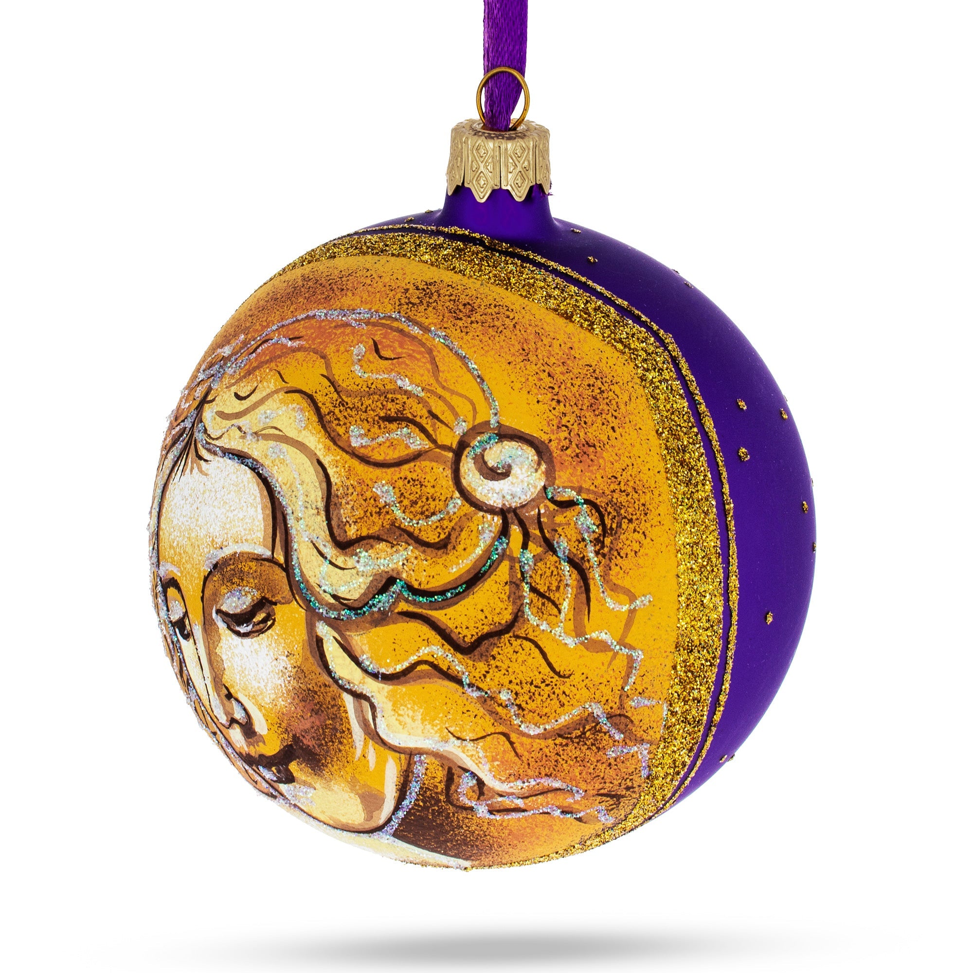 Leonardo Da Vinci's 'head Of A Woman' Blown Glass Ball Christmas Ornament 4 Inches