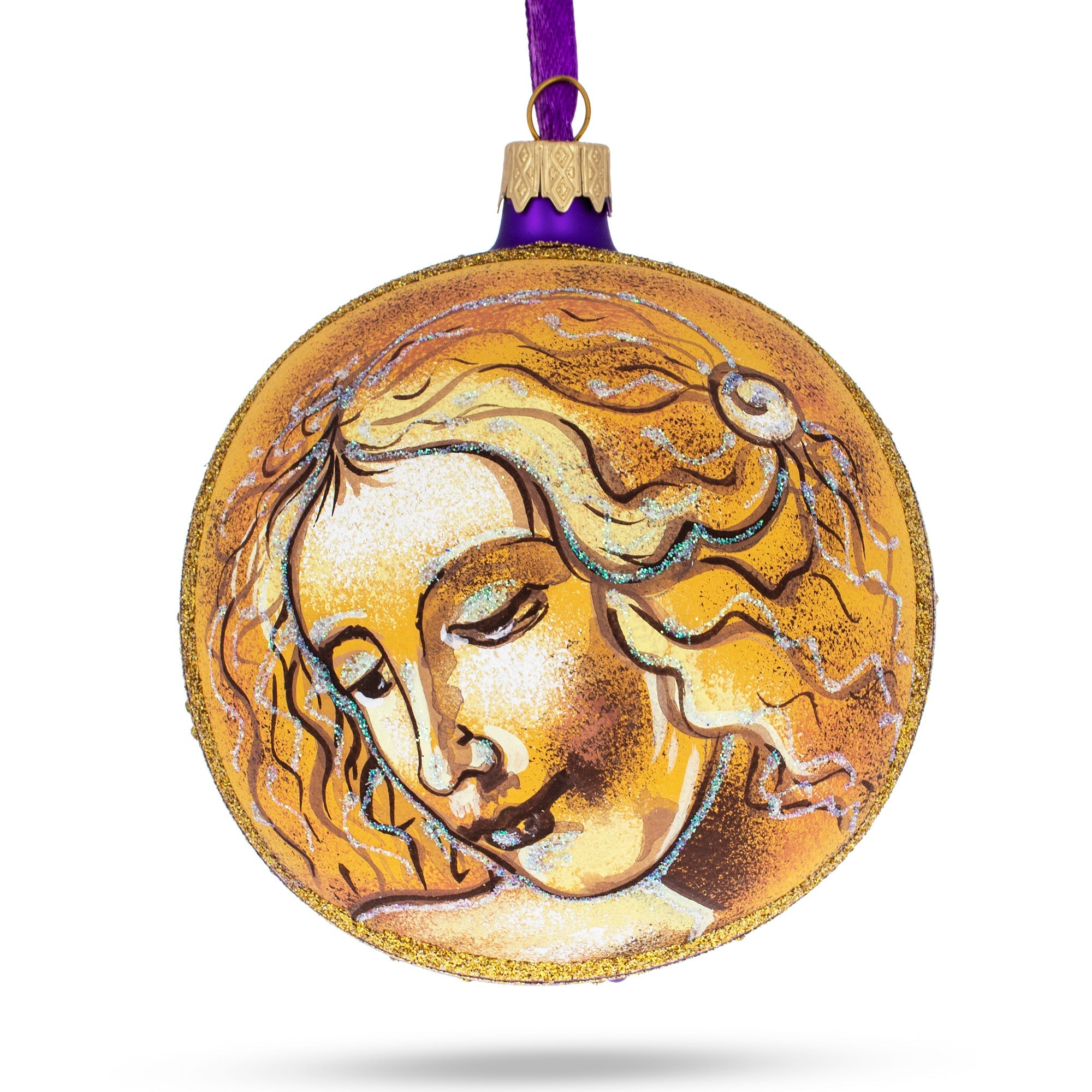 Leonardo Da Vinci's 'head Of A Woman' Blown Glass Ball Christmas Ornament 4 Inches