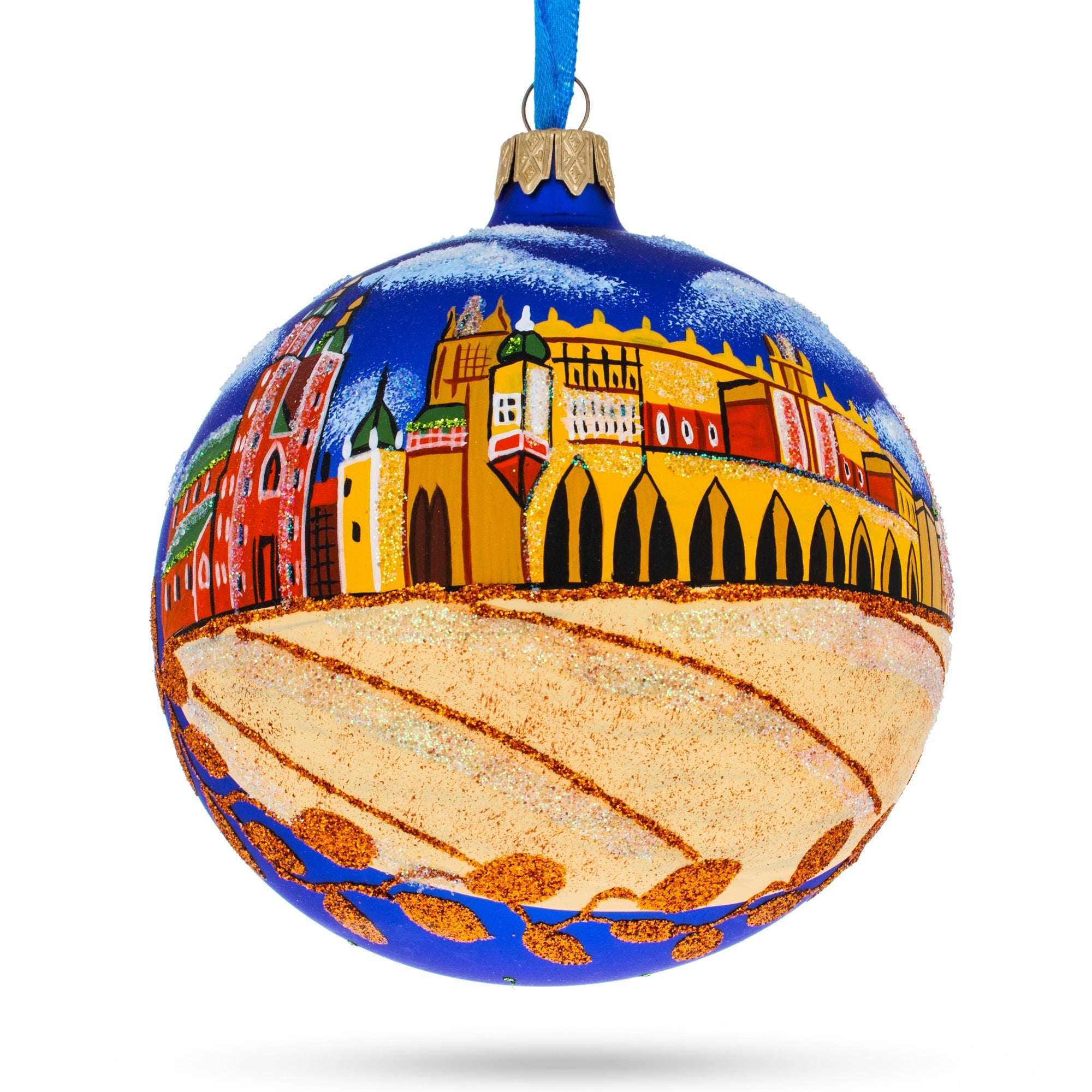 Market Square, Krakow, Poland Glass Ball Christmas Ornament 4 Inches