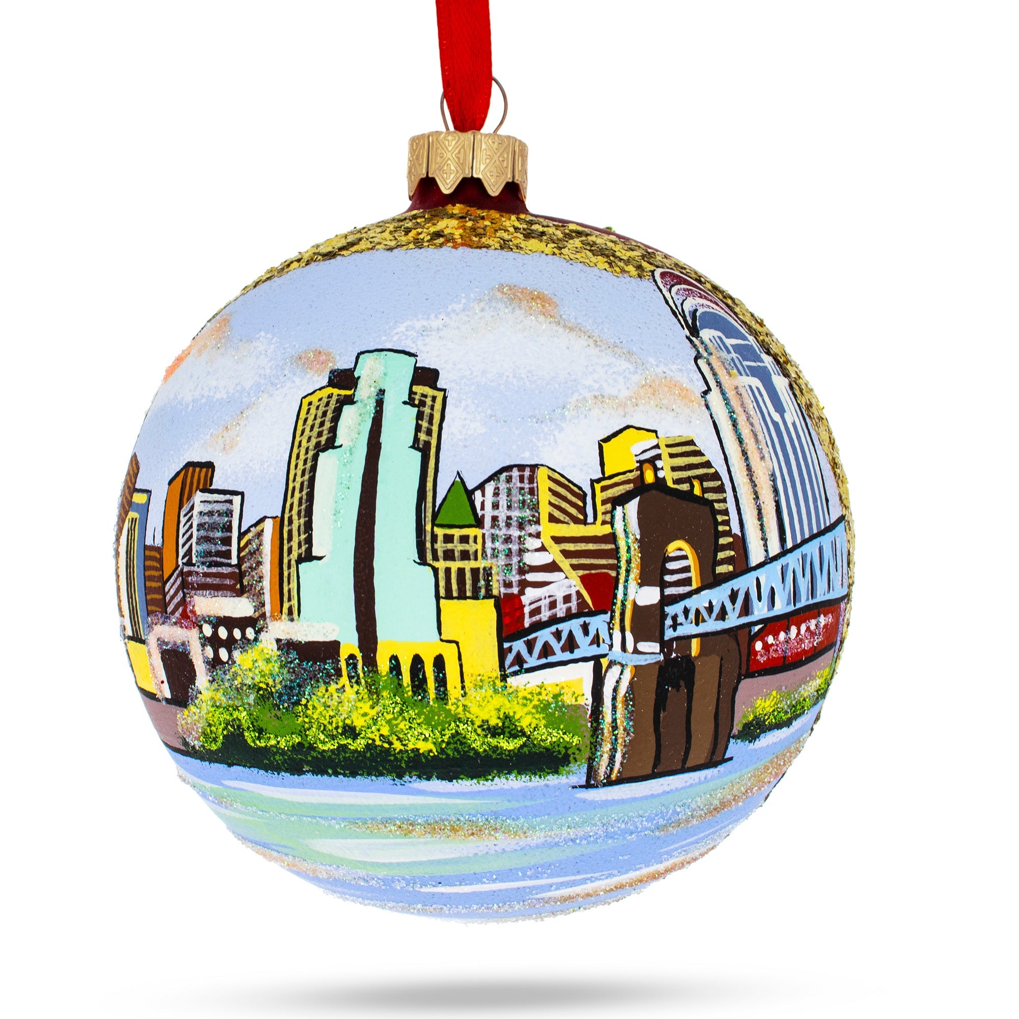 Cincinnati, Ohio Glass Ball Christmas Ornament 4 Inches