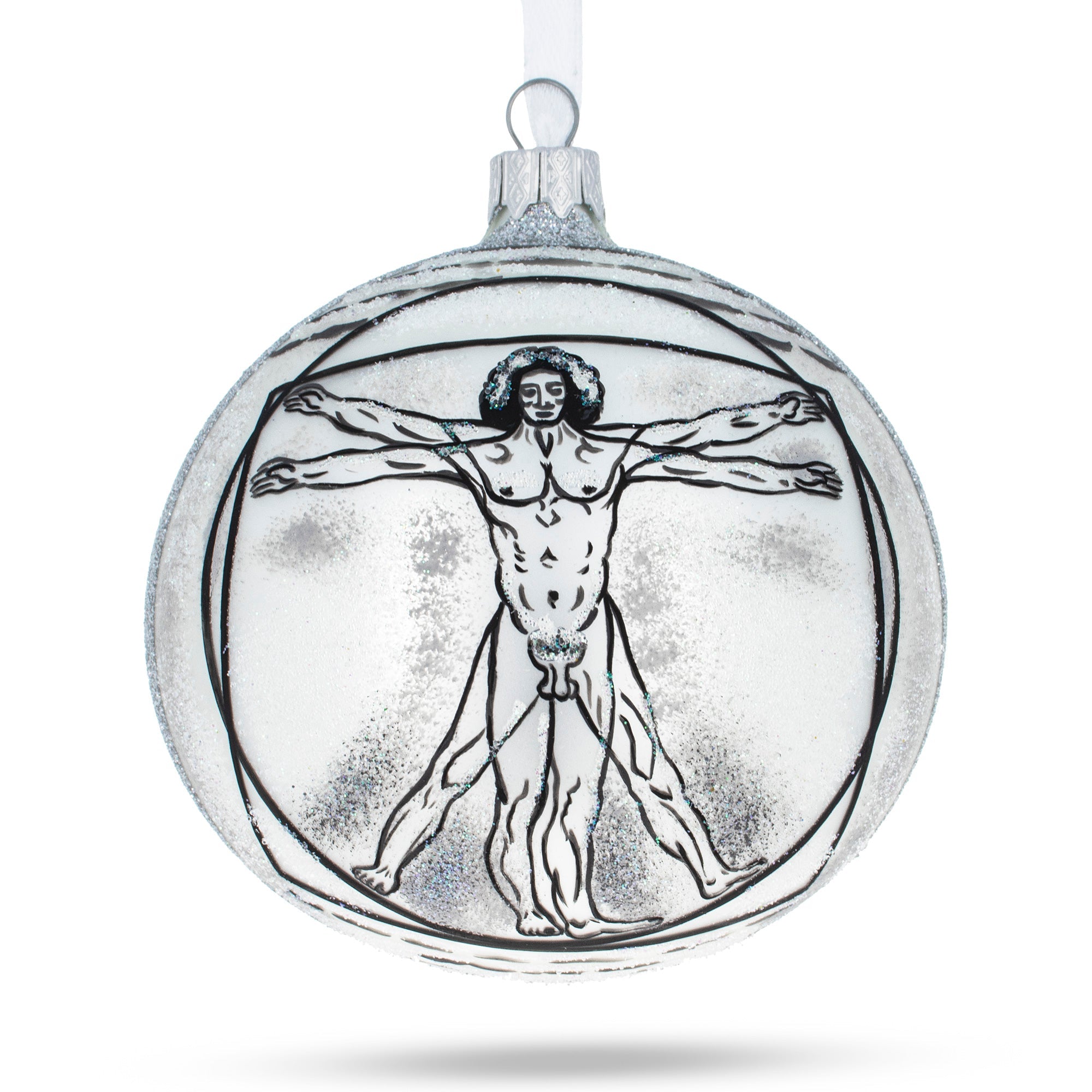 1487 Leonardo Da Vinci's 'the Vitruvian Man' Blown Glass Ball Christmas Ornament 4 Inches