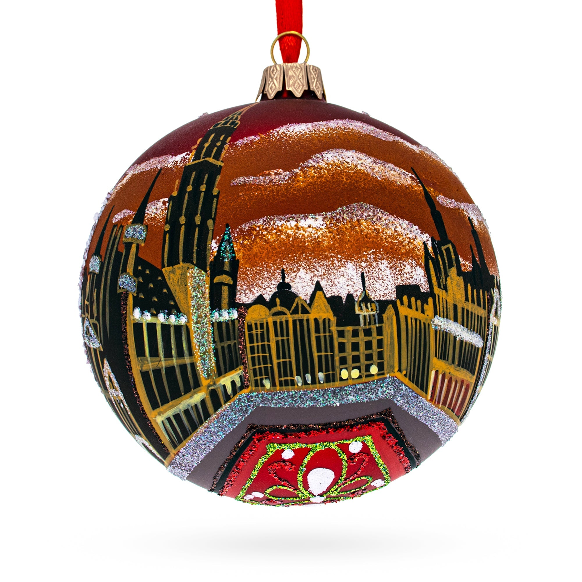 The Grand Place, Brussels, Belgium Glass Ball Christmas Ornament 4 Inches