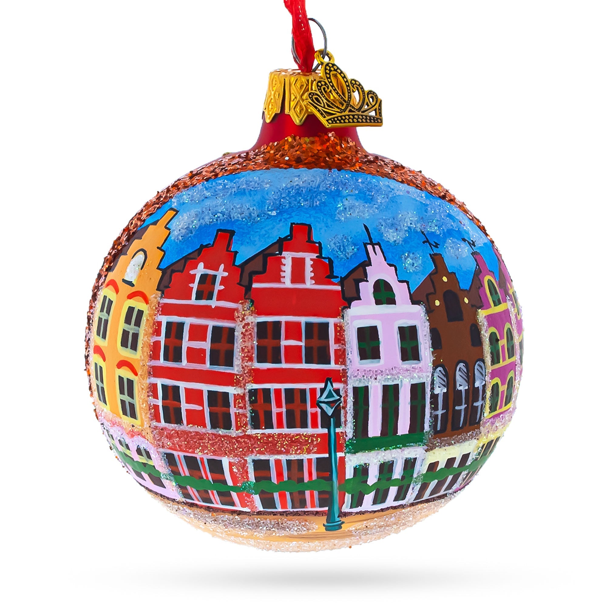 Markt Of Bruges, Belgium Glass Ball Christmas Ornament 3.25 Inches