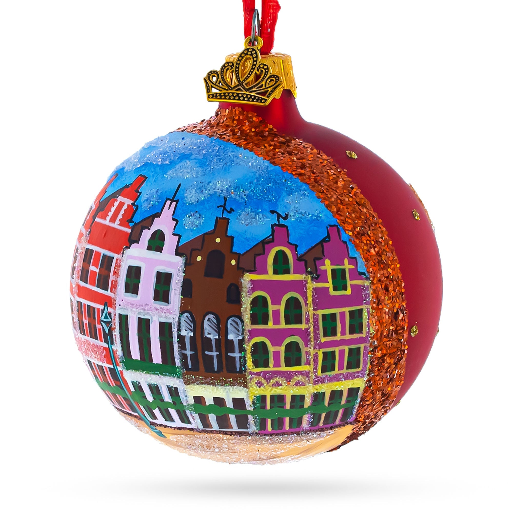 Markt Of Bruges, Belgium Glass Ball Christmas Ornament 3.25 Inches