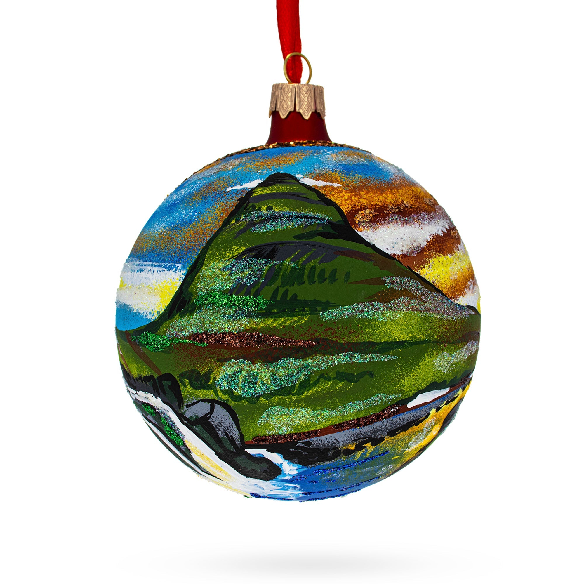 Kirkjufell Mountain, Iceland Glass Ball Christmas Ornament 4 Inches