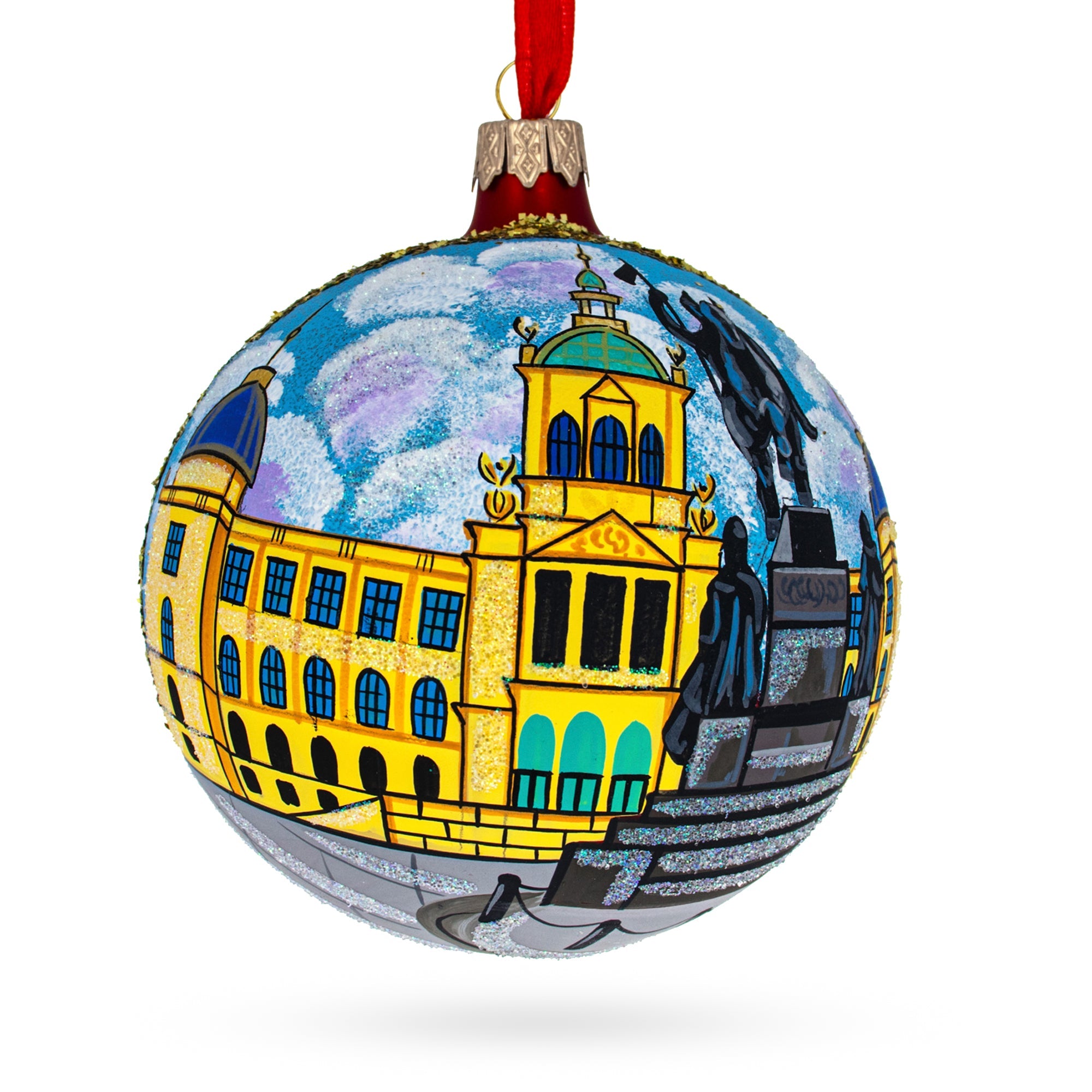 Statue Of St Wenceslas, Prague, Czech Republic Glass Ball Christmas Ornament 4 Inches