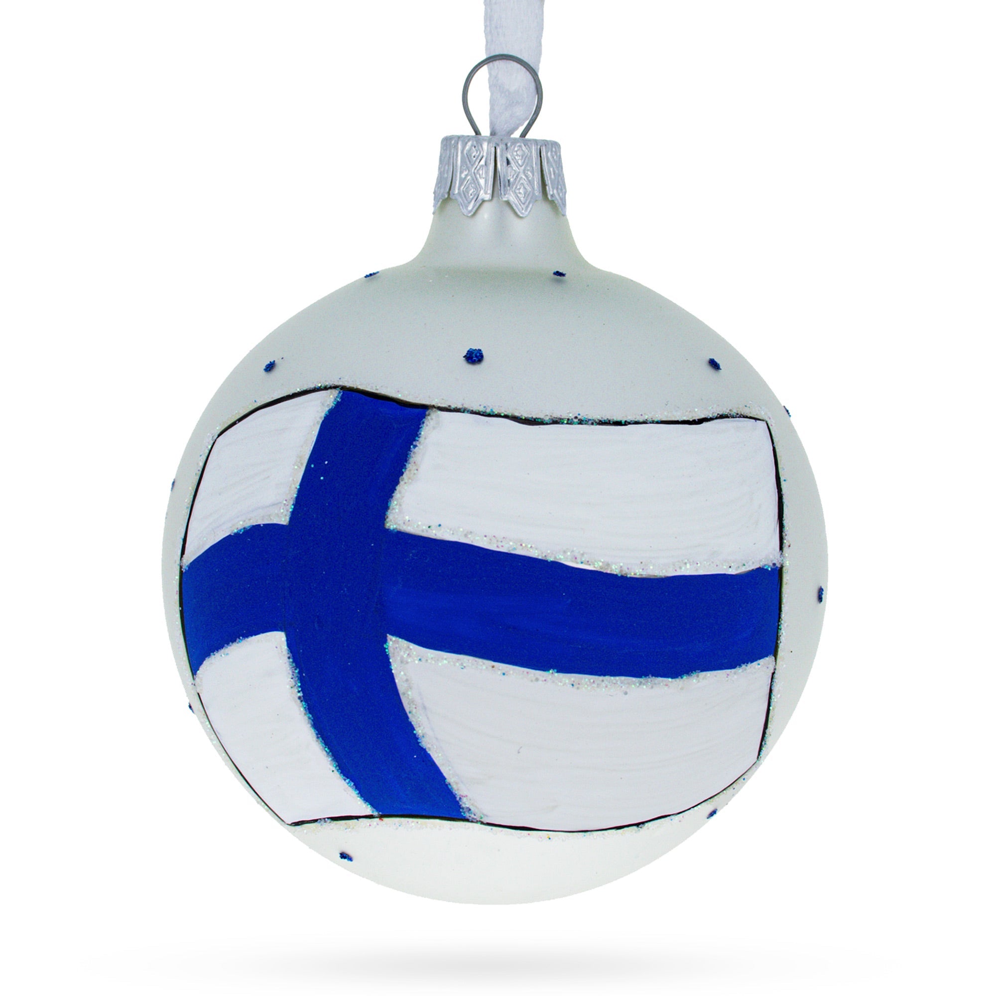 Flag Of Finland Blown Glass Ball Christmas Ornament 3.25 Inches