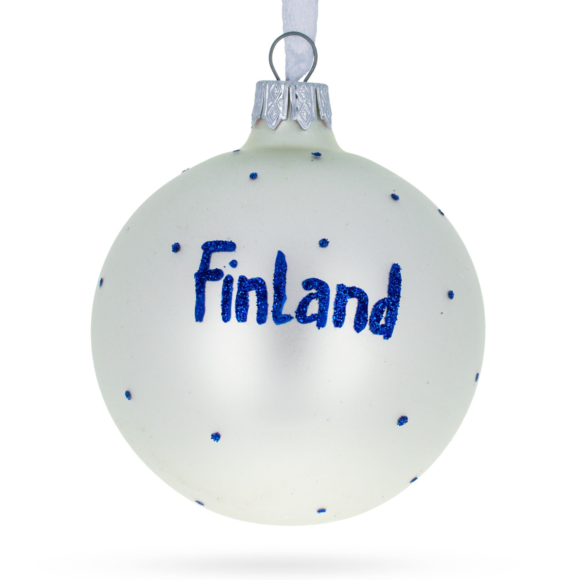 Flag Of Finland Blown Glass Ball Christmas Ornament 3.25 Inches