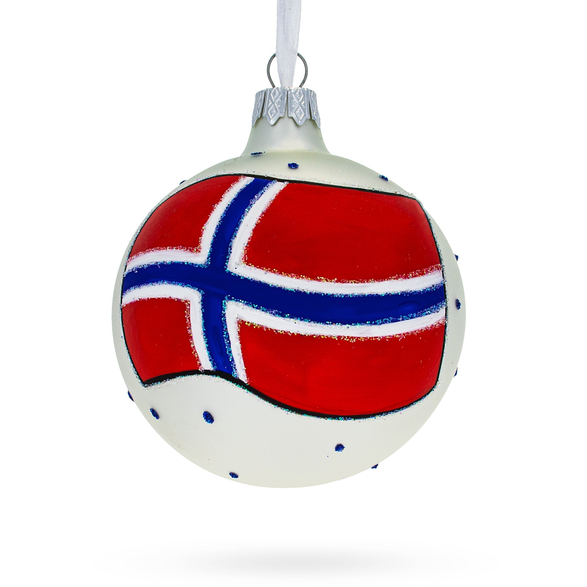 Flag Of Norway Blown Glass Ball Christmas Ornament 3.25 Inches