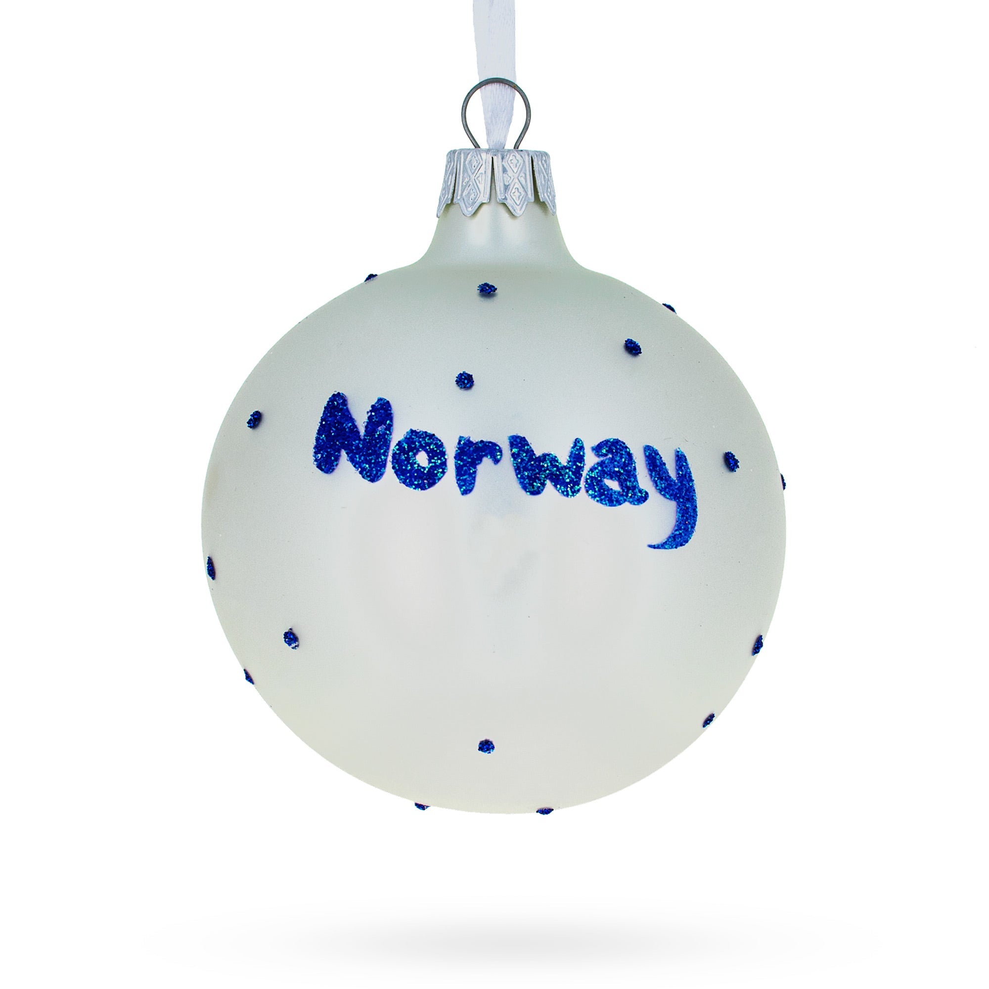 Flag Of Norway Blown Glass Ball Christmas Ornament 3.25 Inches