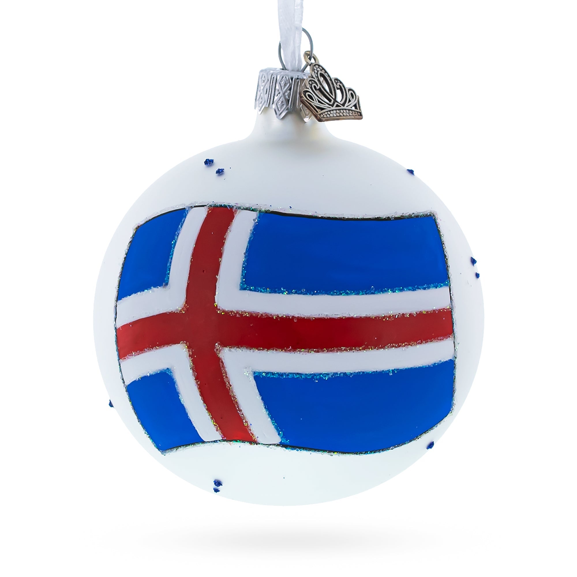 Flag Of Iceland Blown Glass Ball Christmas Ornament 3.25 Inches