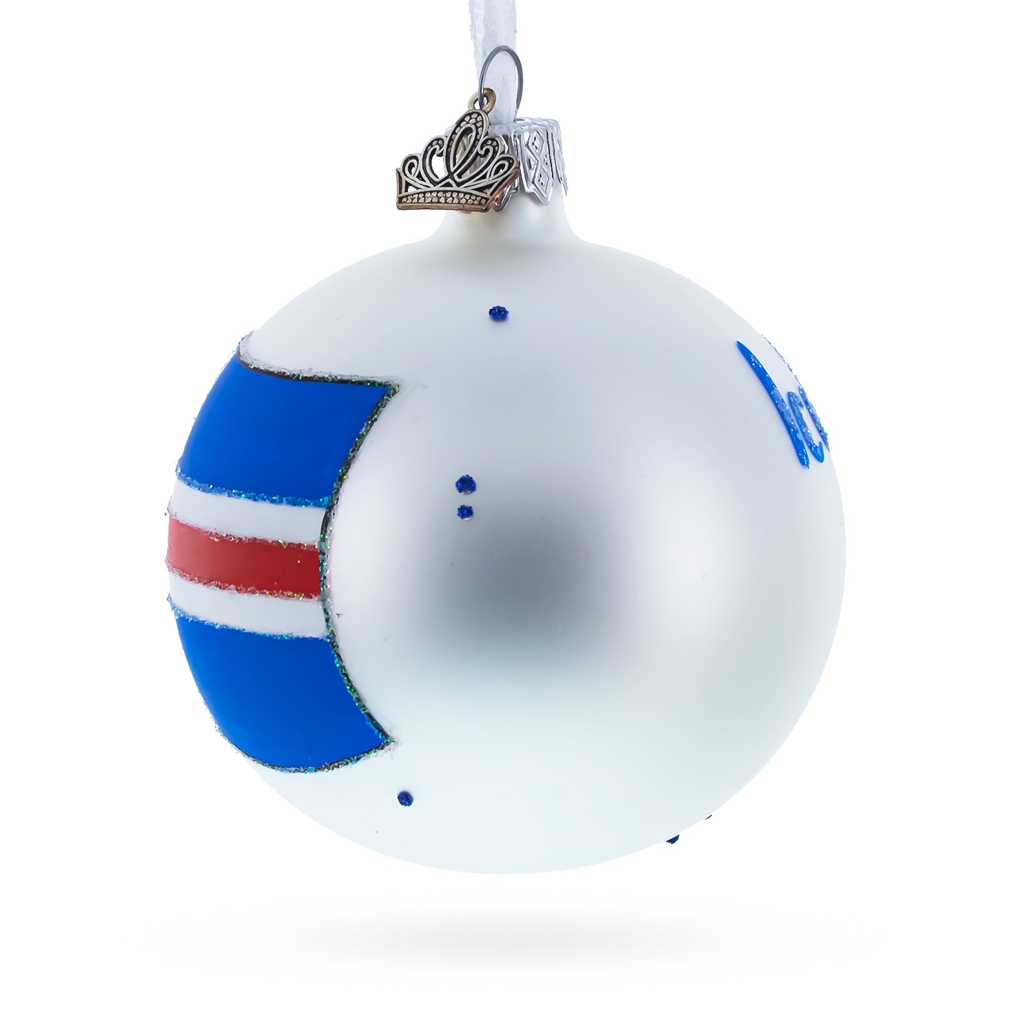 Flag Of Iceland Blown Glass Ball Christmas Ornament 3.25 Inches