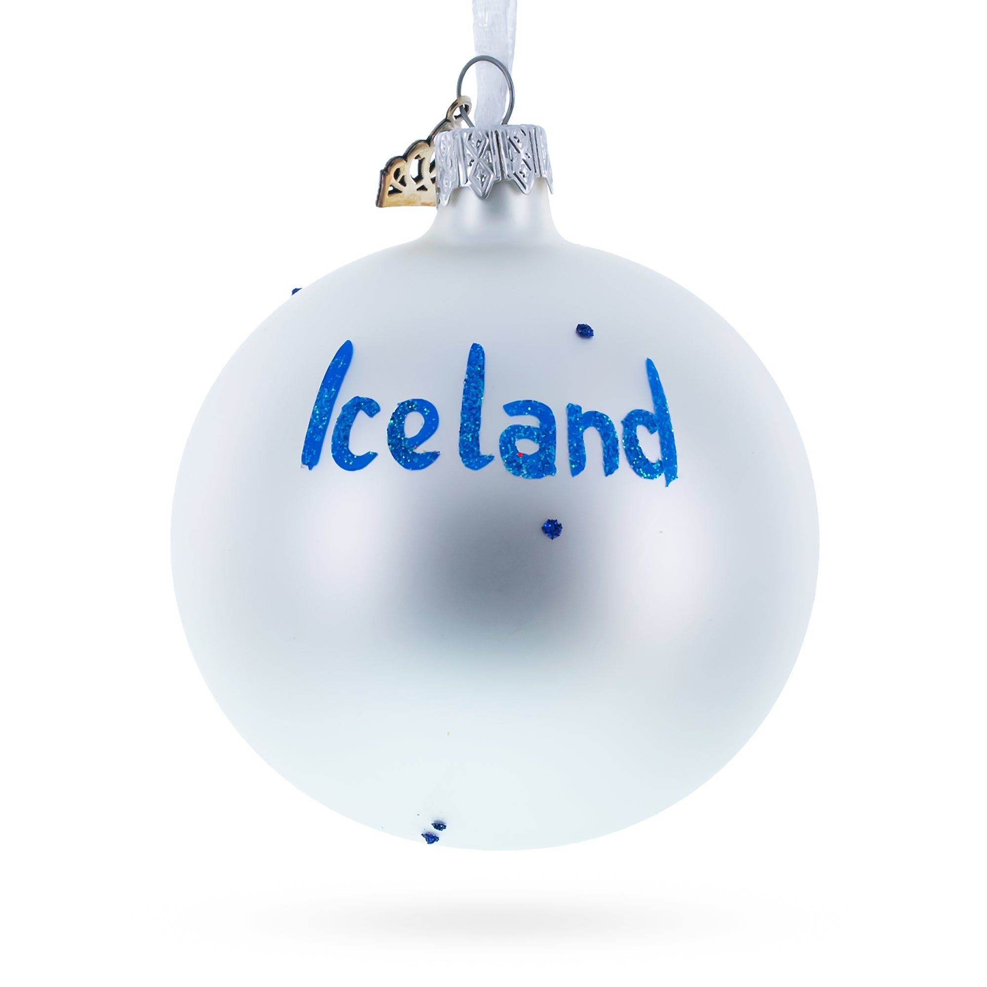 Flag Of Iceland Blown Glass Ball Christmas Ornament 3.25 Inches