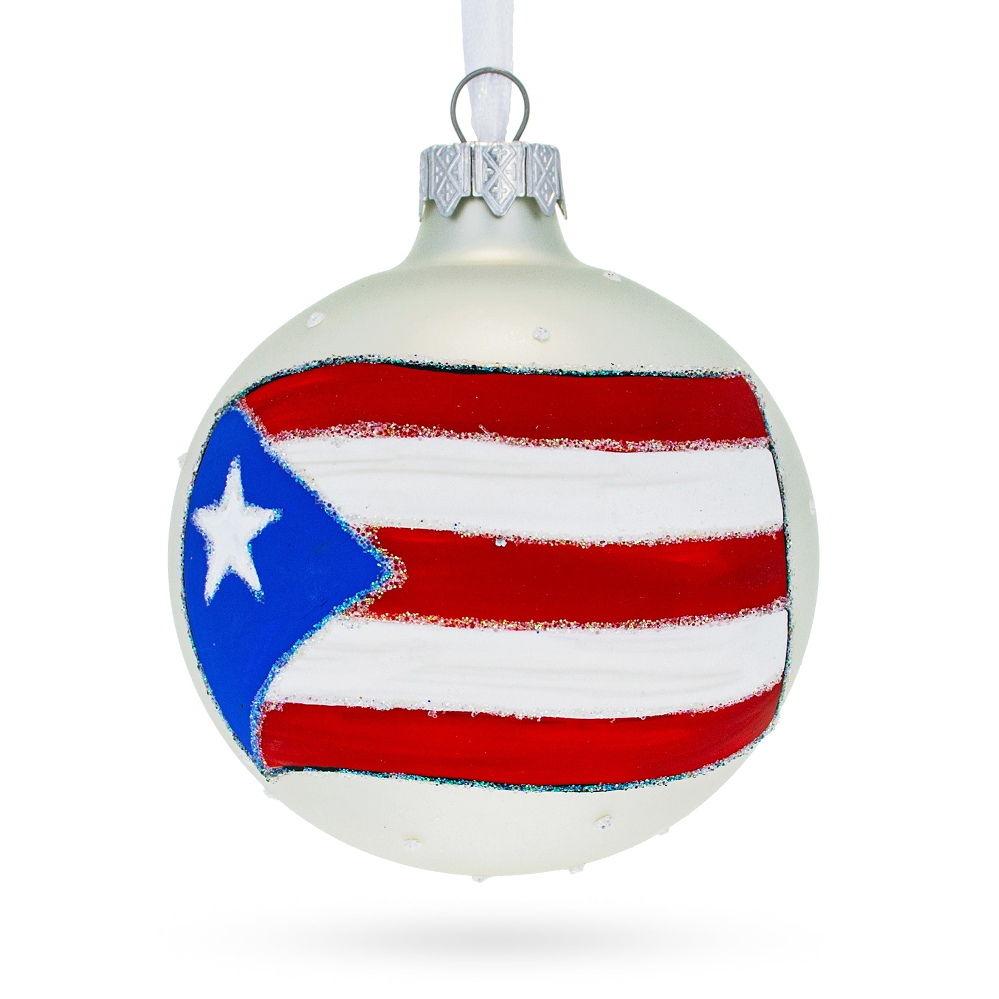 Flag Of Puerto Rico Blown Glass Ball Christmas Ornament 3.25 Inches