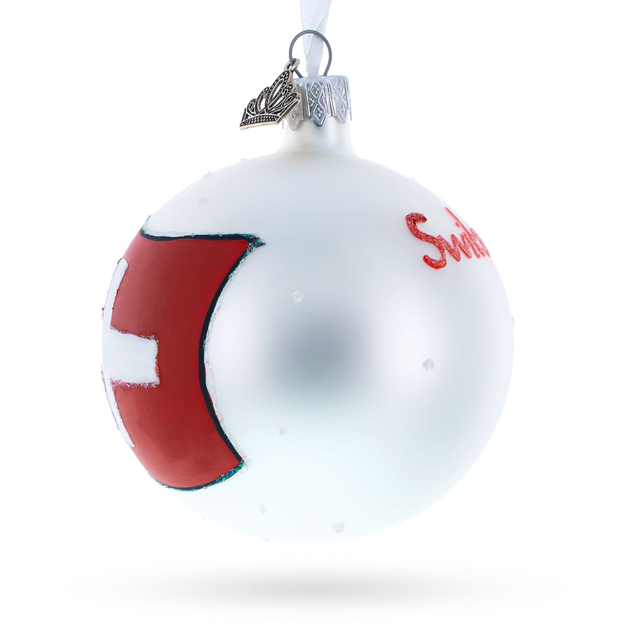 Flag Of Switzerland Blown Glass Ball Christmas Ornament 3.25 Inches