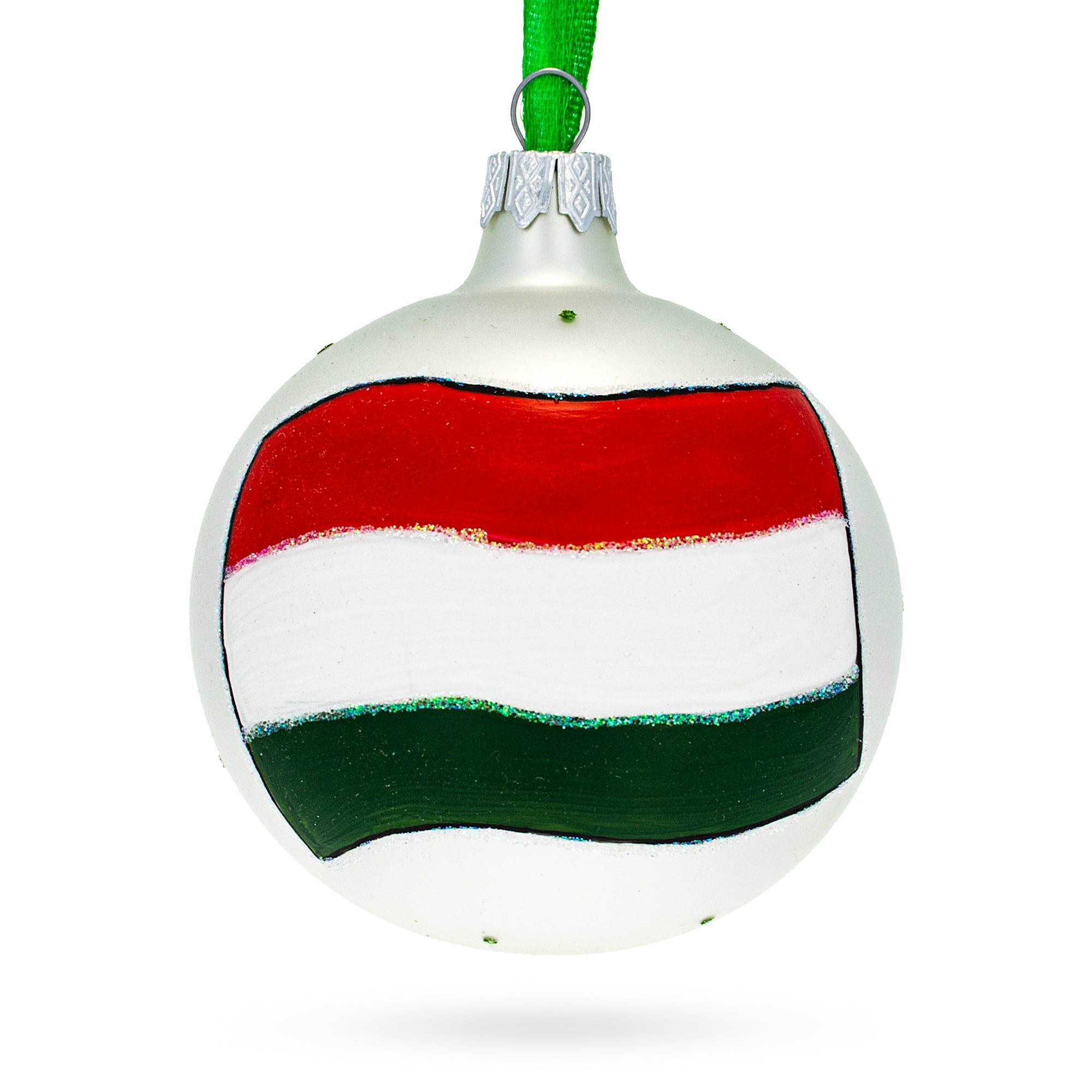 Flag Of Hungary Blown Glass Ball Christmas Ornament 3.25 Inches