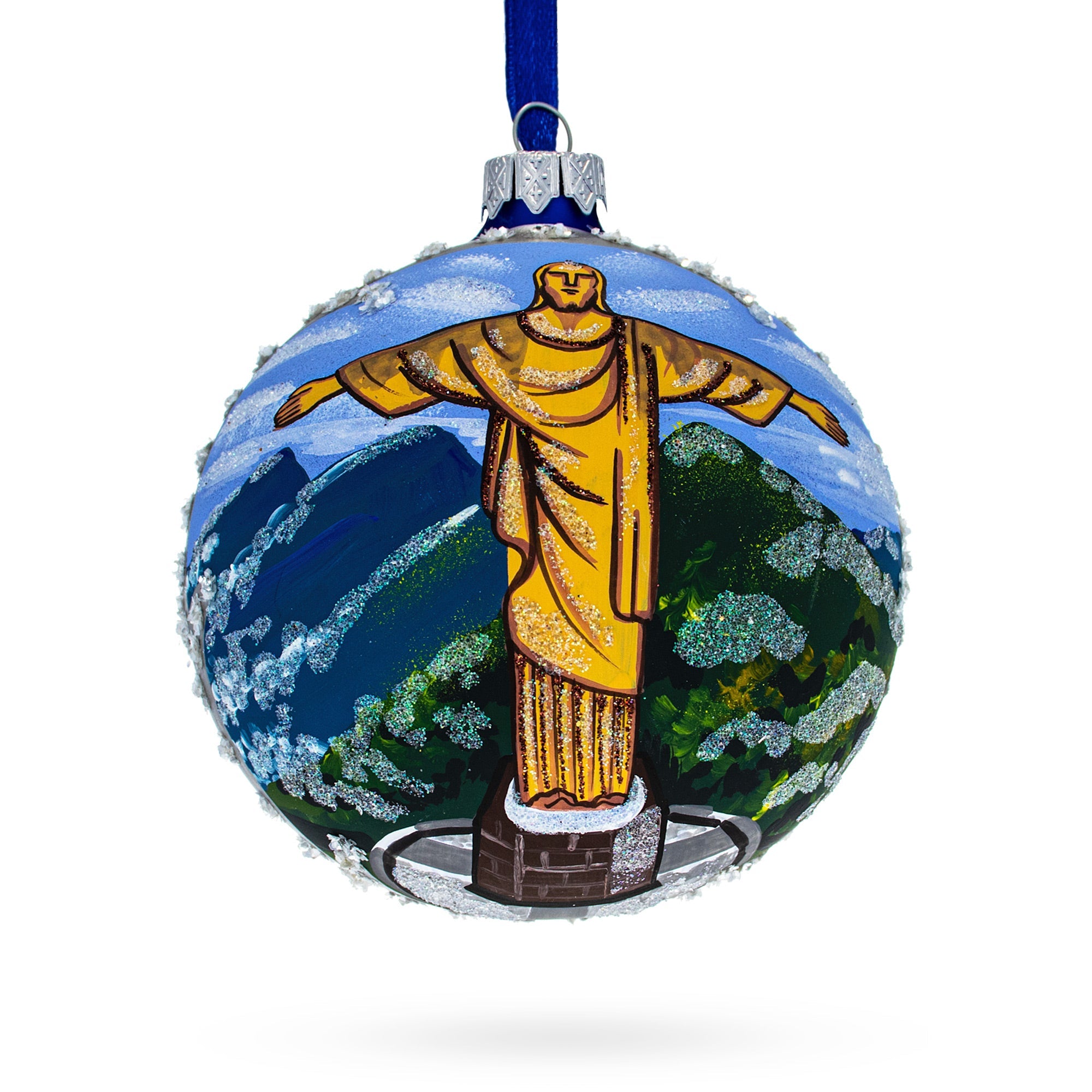 Christ The Redeemer, Rio De Janeiro, Brazil Glass Ball Christmas Ornament 4 Inches