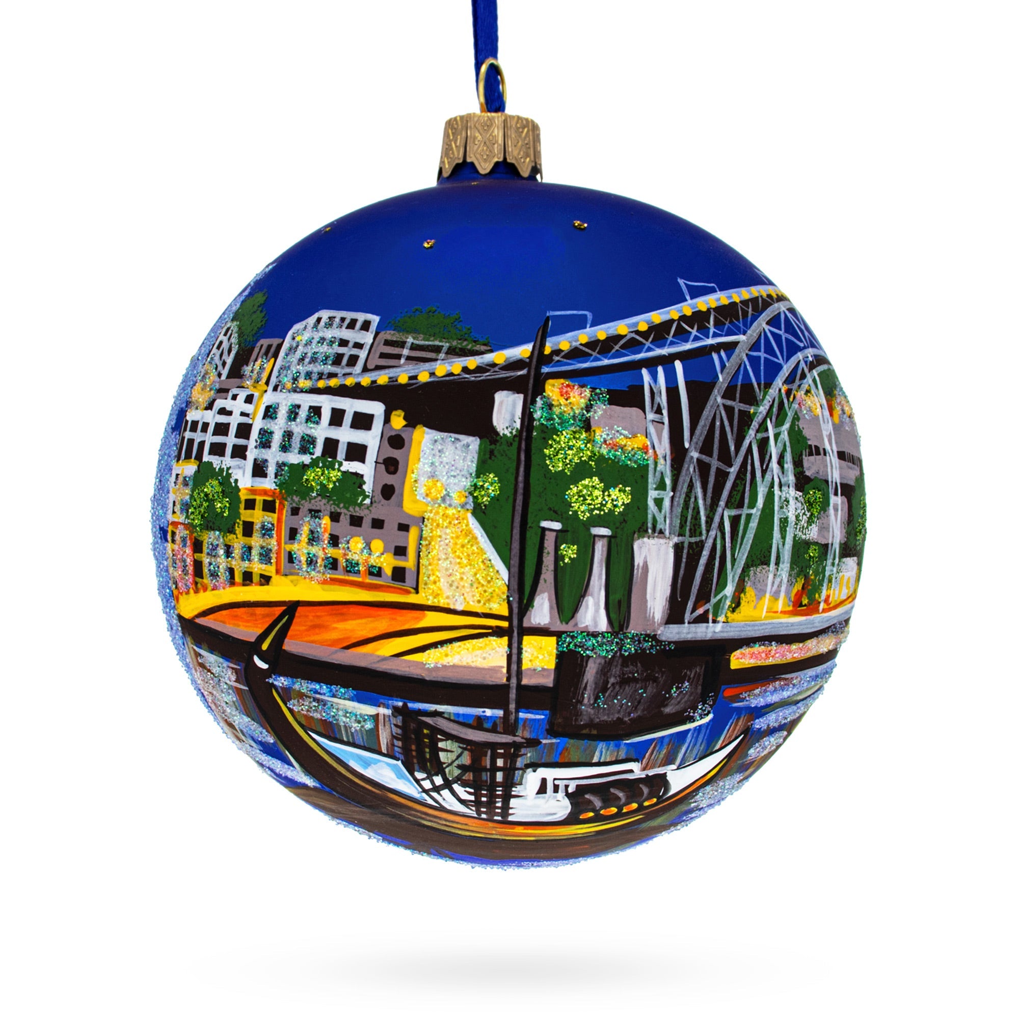 Dom Luis I Bridge, Porto, Portugal Glass Ball Christmas Ornament 4 Inches