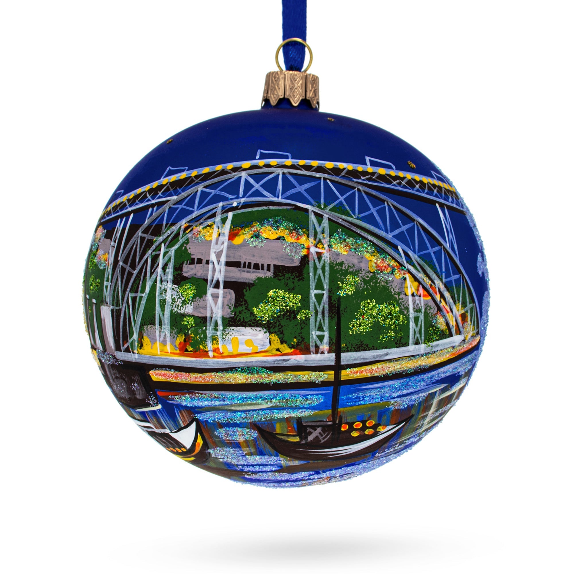 Dom Luis I Bridge, Porto, Portugal Glass Ball Christmas Ornament 4 Inches