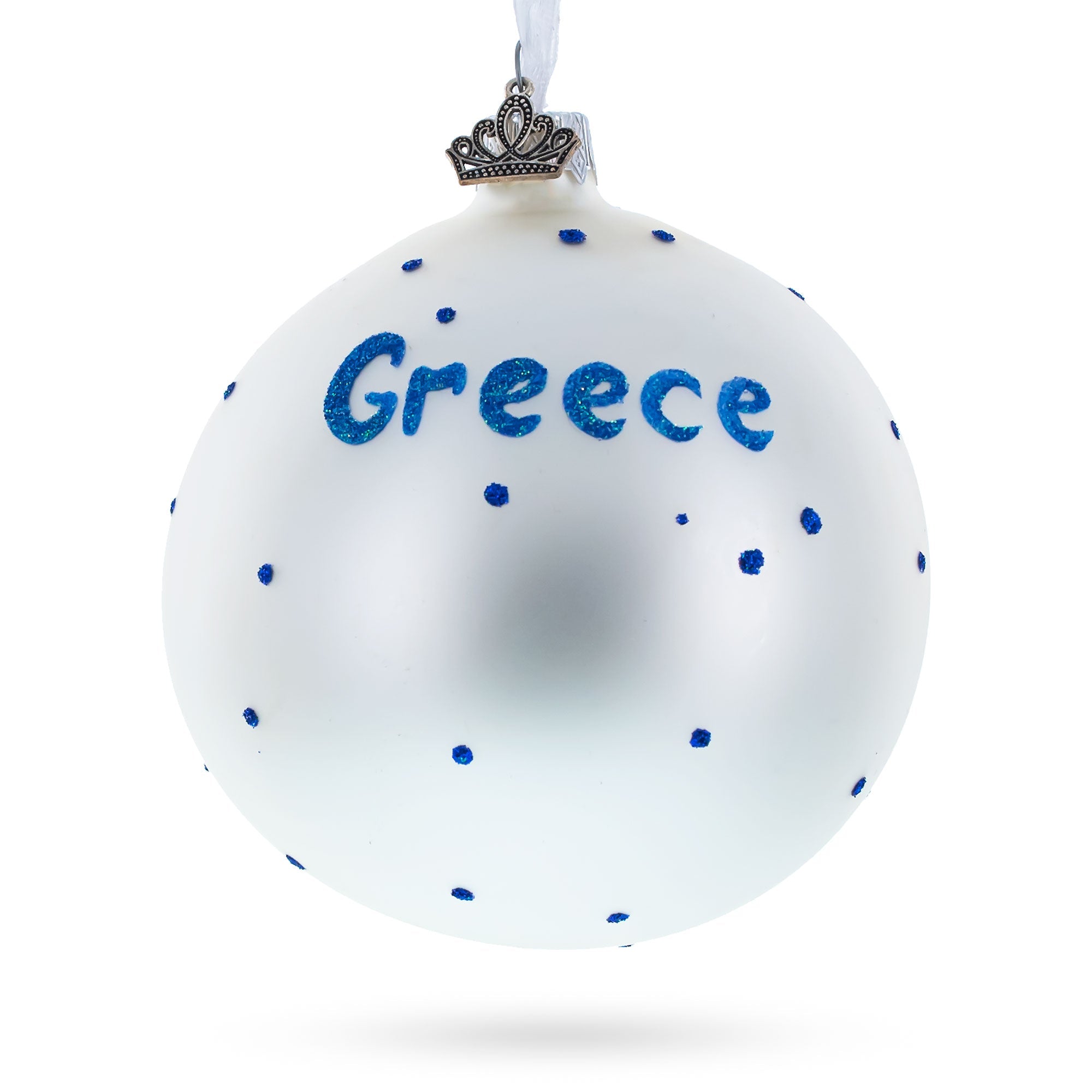 Flag Of Greece Blown Glass Ball Christmas Ornament 4 Inches