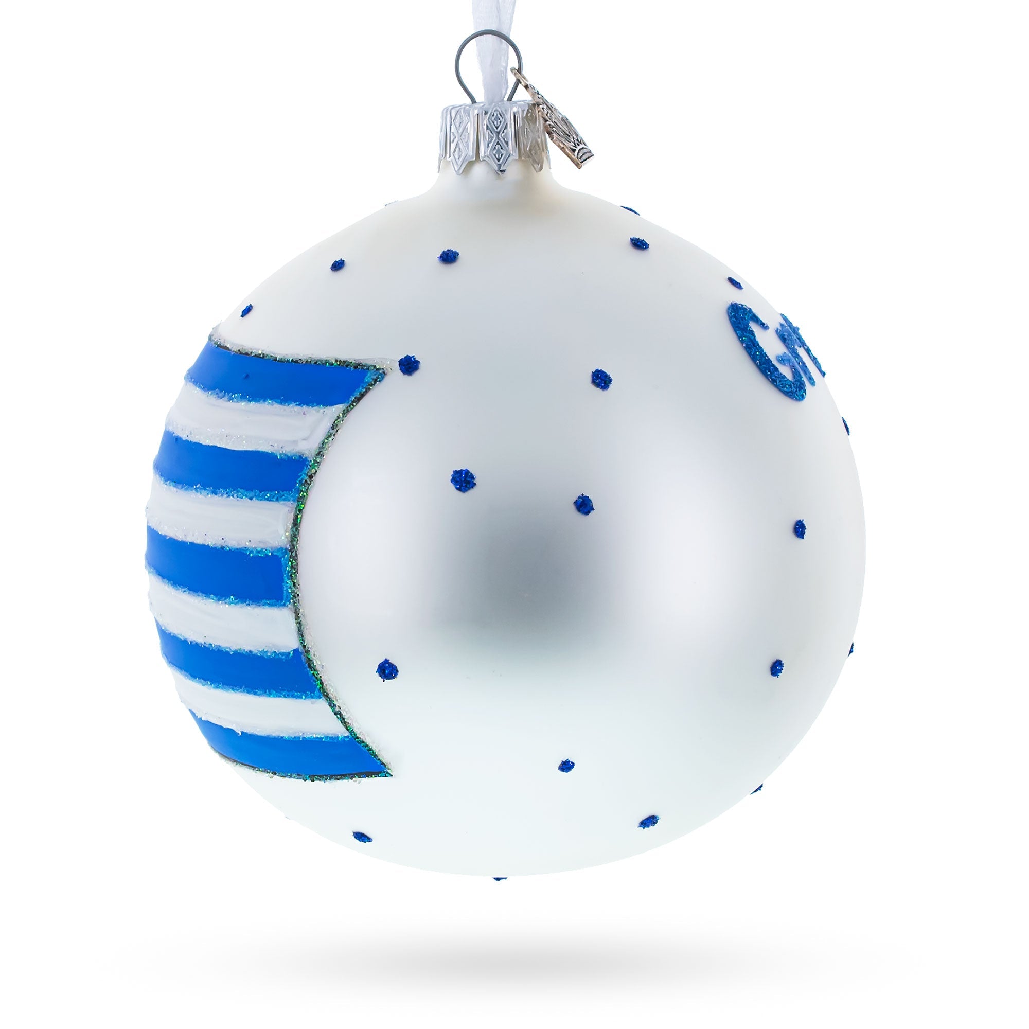 Flag Of Greece Blown Glass Ball Christmas Ornament 4 Inches