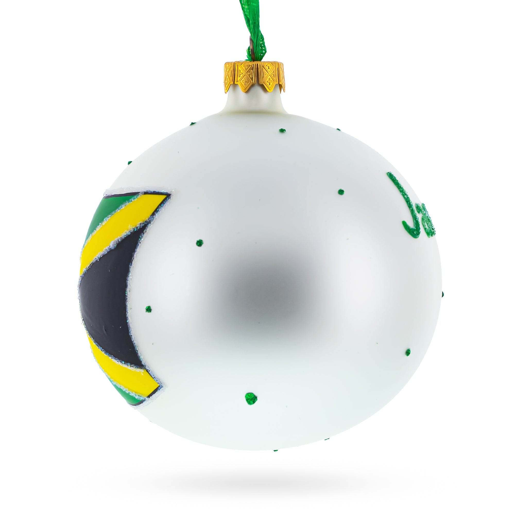 Flag Of Jamaica Blown Glass Ball Christmas Ornament 4 Inches