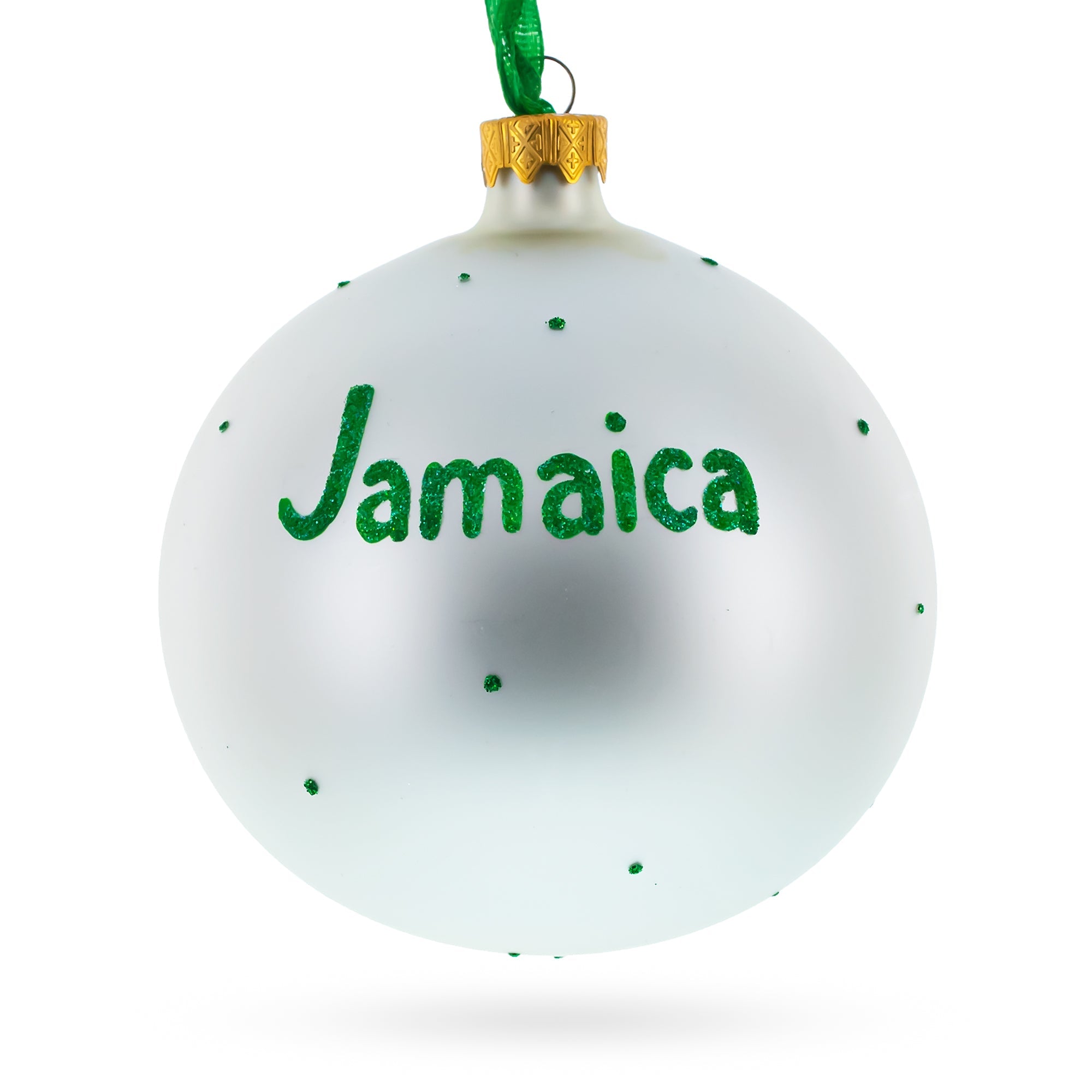 Flag Of Jamaica Blown Glass Ball Christmas Ornament 4 Inches