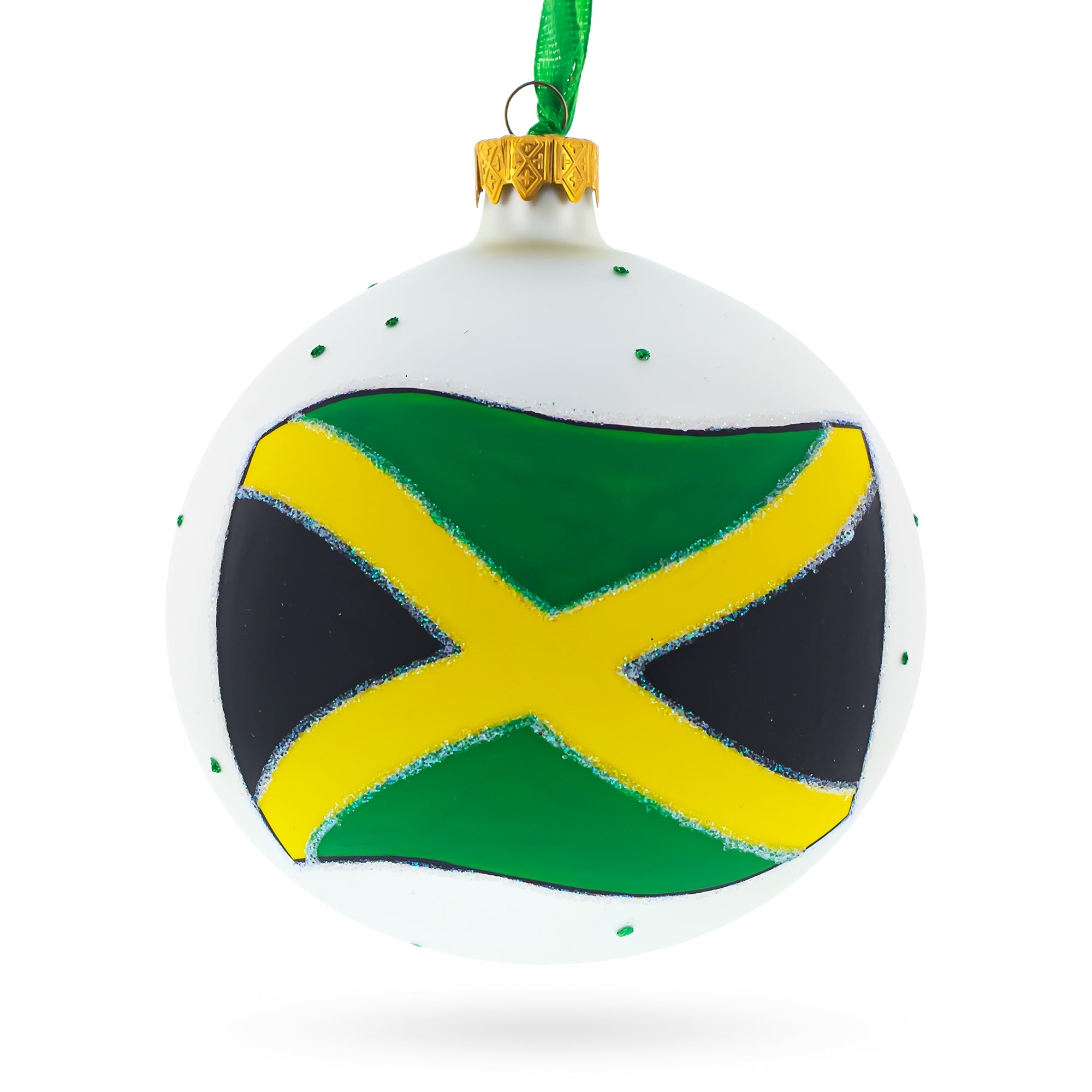 Flag Of Jamaica Blown Glass Ball Christmas Ornament 4 Inches