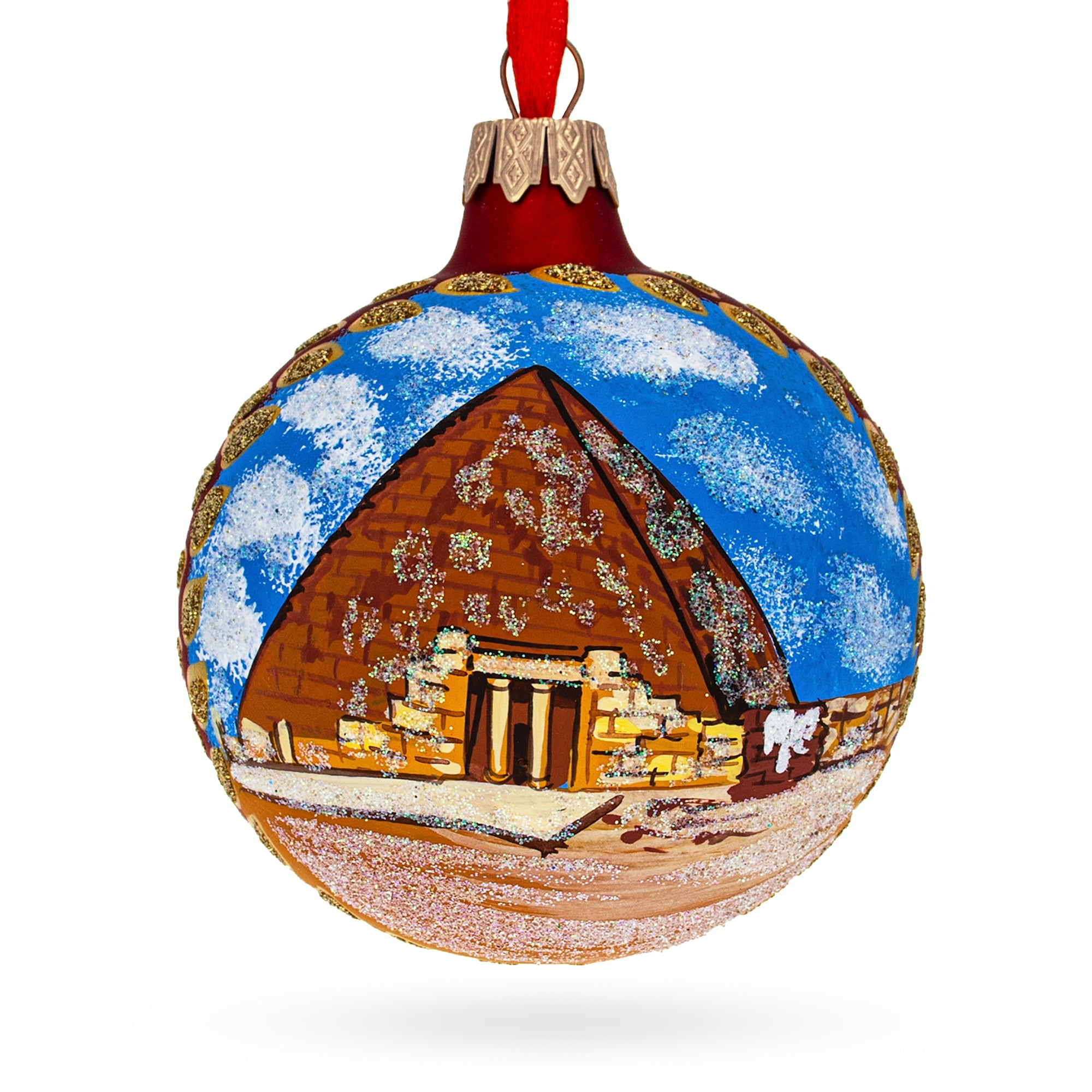 Egyptian Pyramids Glass Ball Christmas Ornament 4 Inches